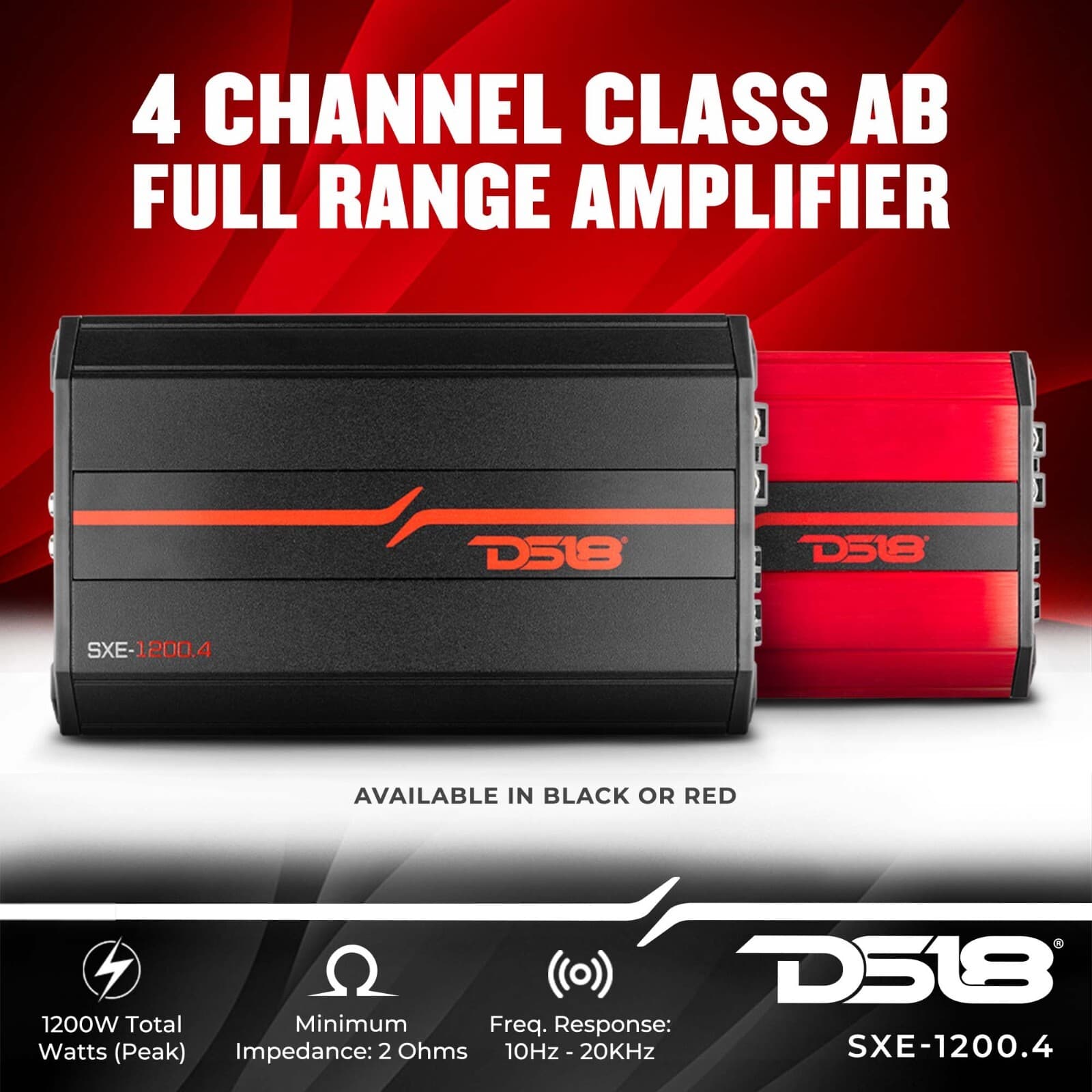 DS18 SXE-1200.4 Car Amplifier Class A/B 4-Channel Full-Range - Compact Size Amp 2
