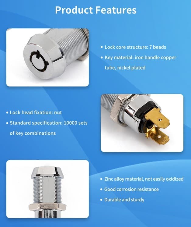 ON/OFF Lock Switch Electronic Key Switch Lock Keyed Alike Removable in On or Off 3