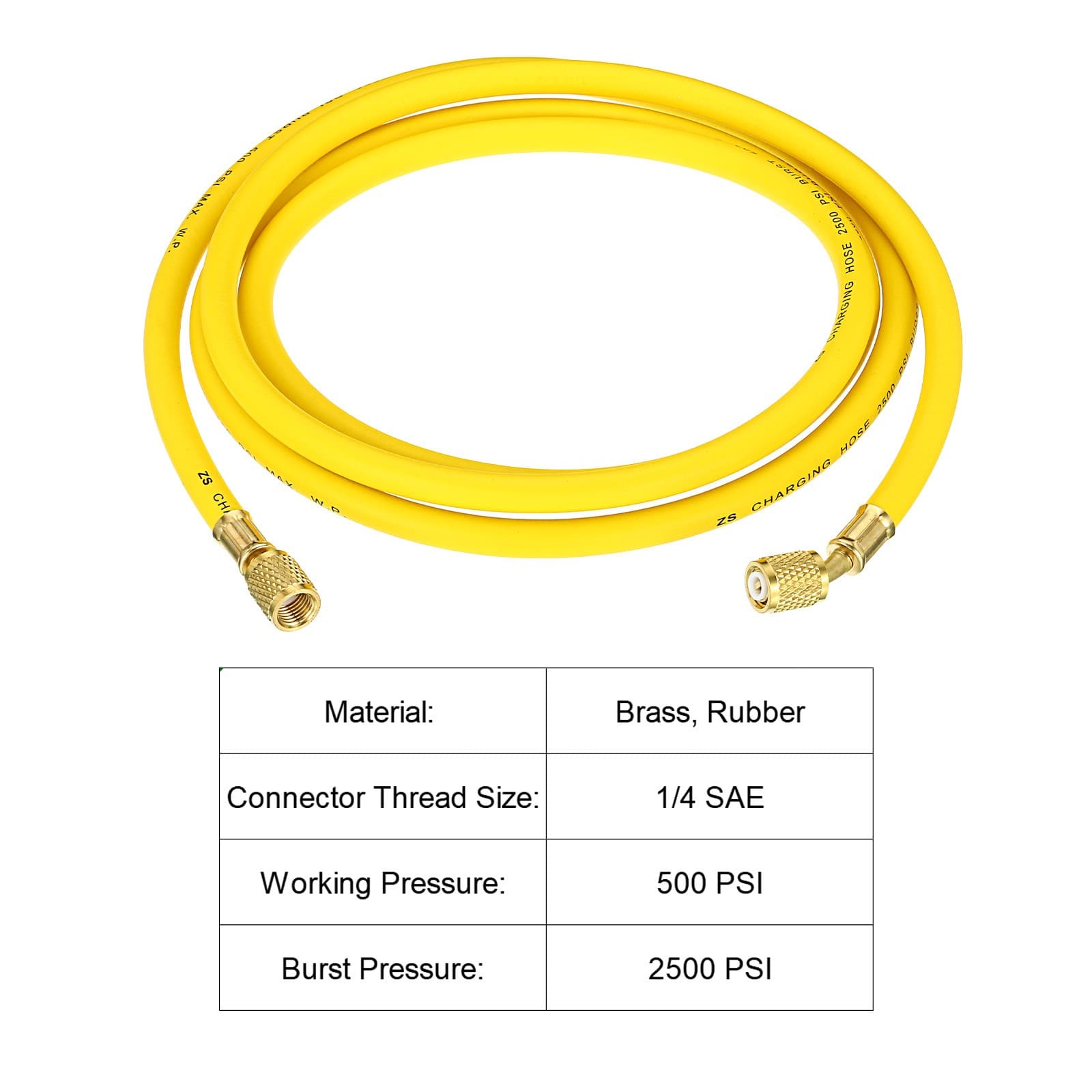 1/4SAE Refrigerant Charging Hose 8ft 500PSI 2500PSI Manifold Gauge Hose for HVAC 3