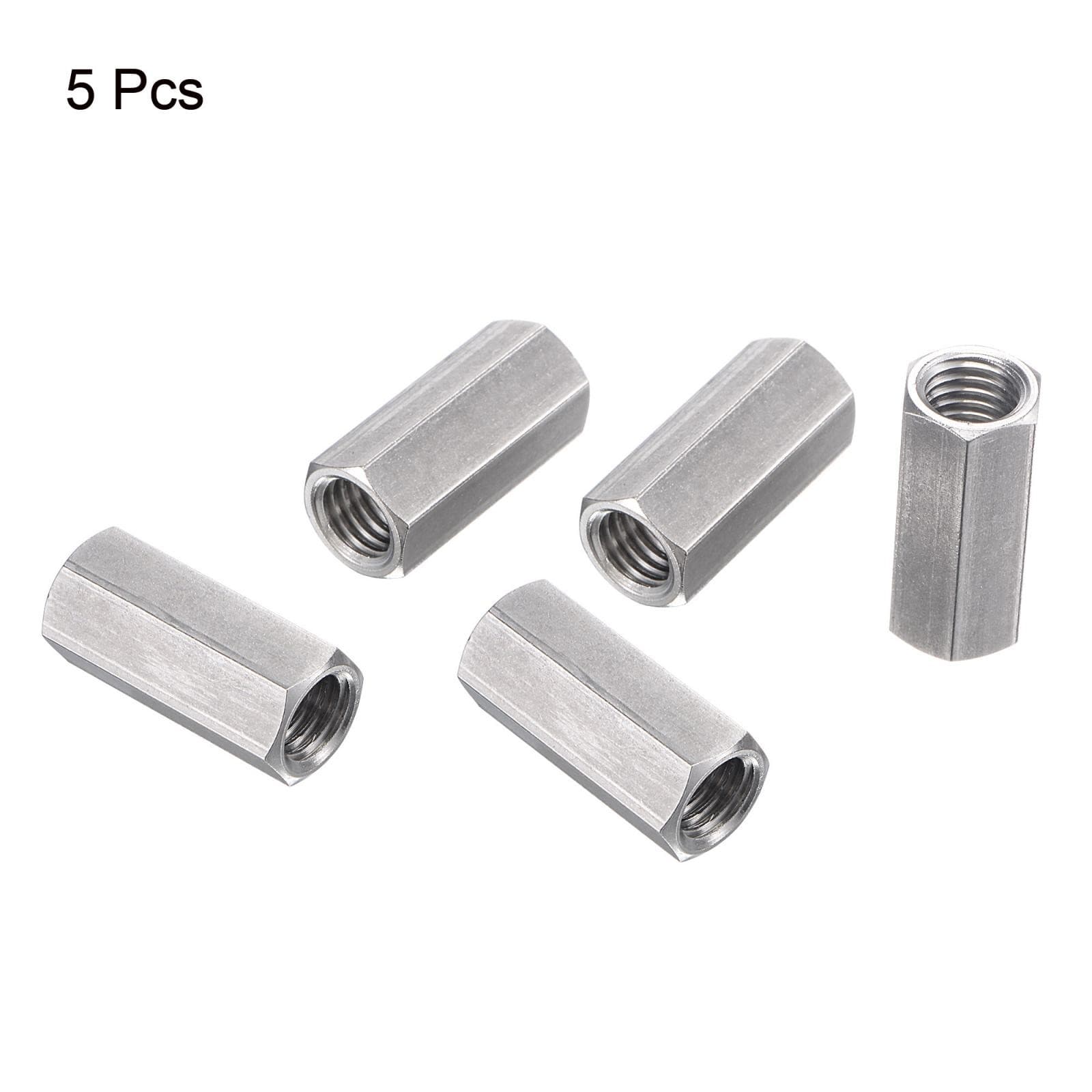 5pack M10 x 1.5-Pitch 30mm Length 304 Stainless Steel Metric Hex Coupling Nut 4