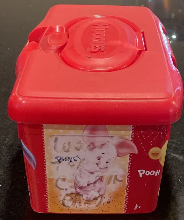 Huggies Winnie Pooh Piglet Tigger Red Baby Pop-Up Lid Wipes Container EMPTY VTG 5