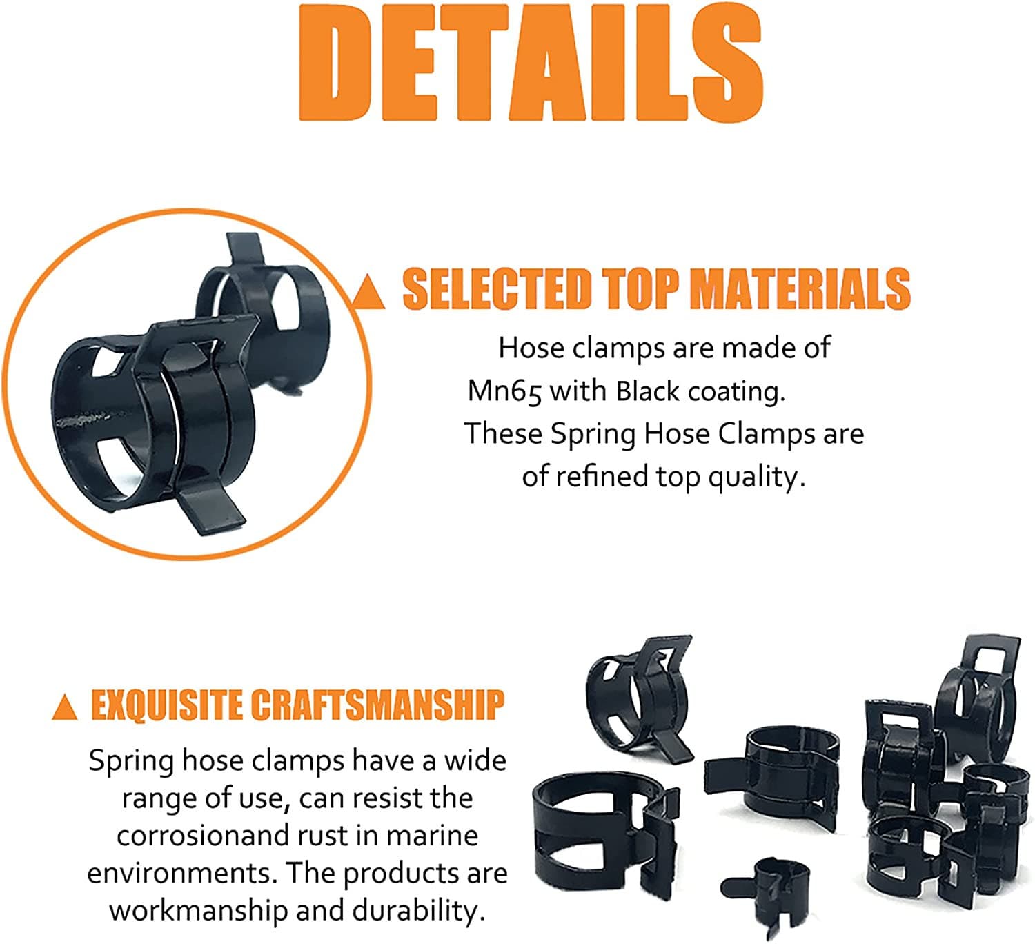 ISPINNER 80pcs Spring Band Type Fuel/Silicone Vacuum Hose Pipe Clamp, Black 3