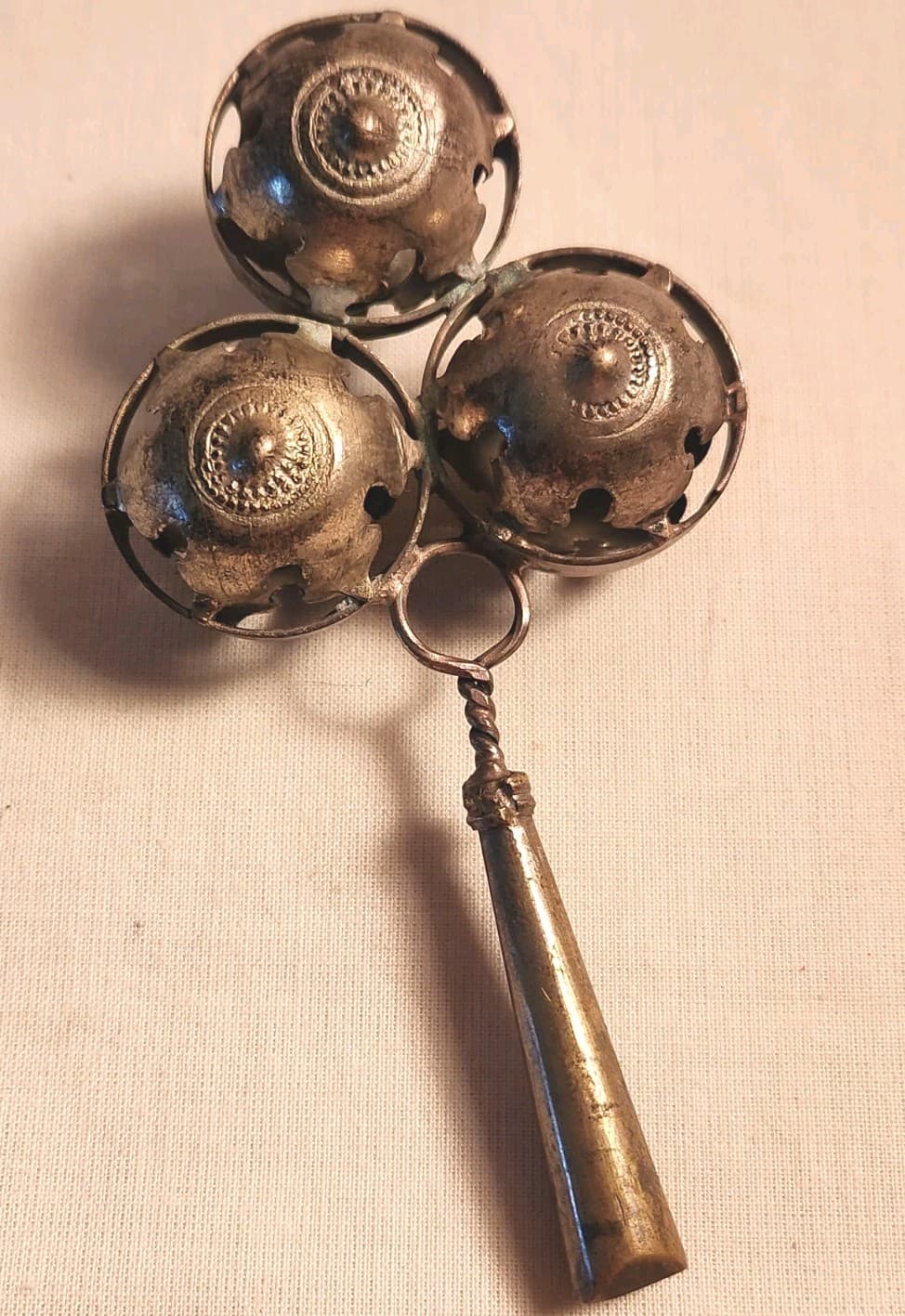 ANTIQUE METAL BABY RATTLE WHISTLE 3