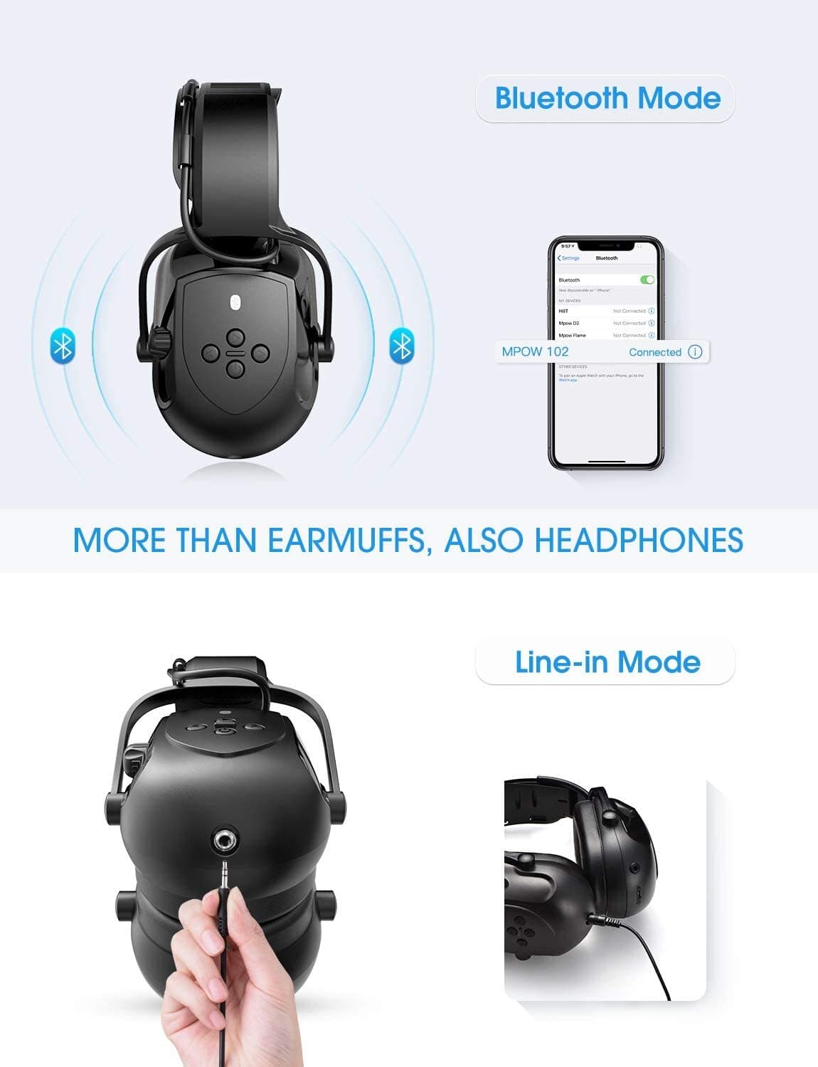 Mpow Bluetooth Noise Reduction Ear Muffs NRR29dB Hearing Protection Headphones 6