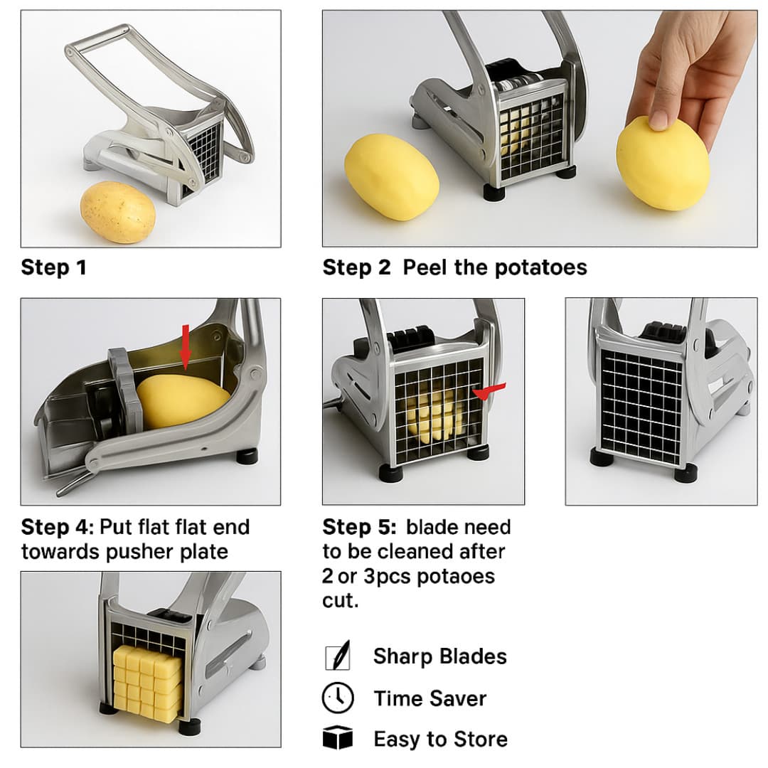 Heavy Duty Stainless Steel French Fry Cutter with Suction Feet for Potatoes 4