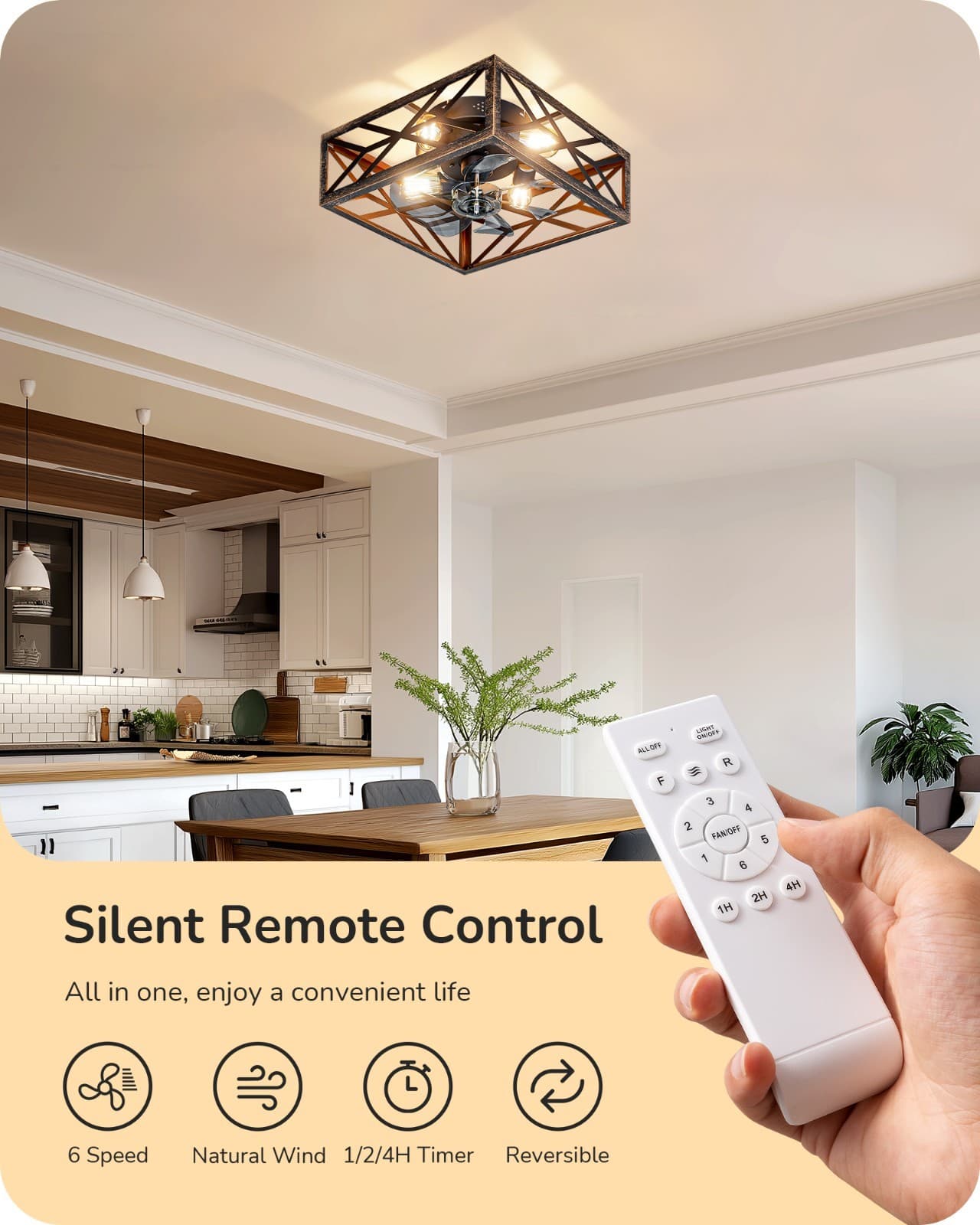 EDISHINE Caged Flush Mount Ceiling Fans with Lights and Remote, Dining Room 2