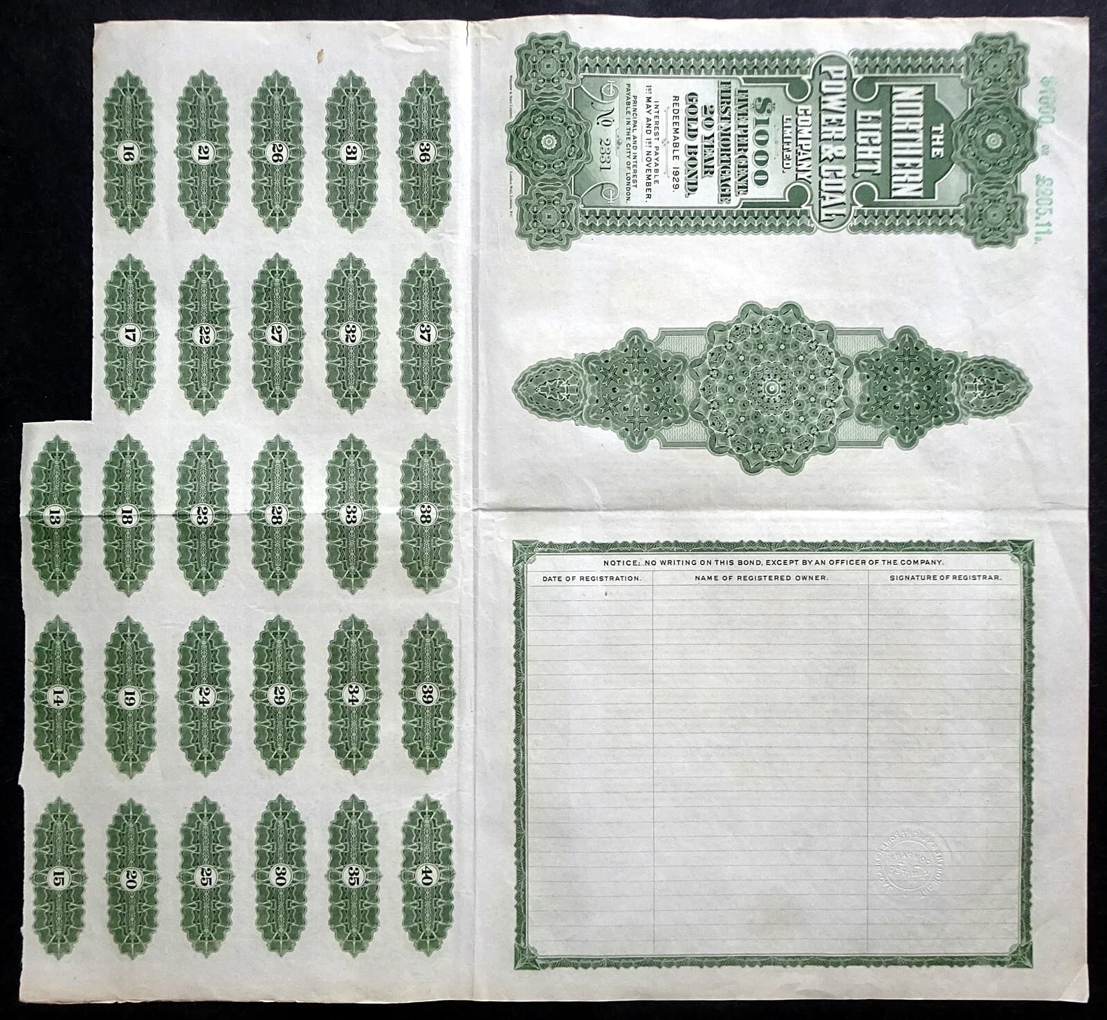 1909 Canada: The Northern Light, Power & Coal Co $1000, Dawson City Yukon Alaska 4