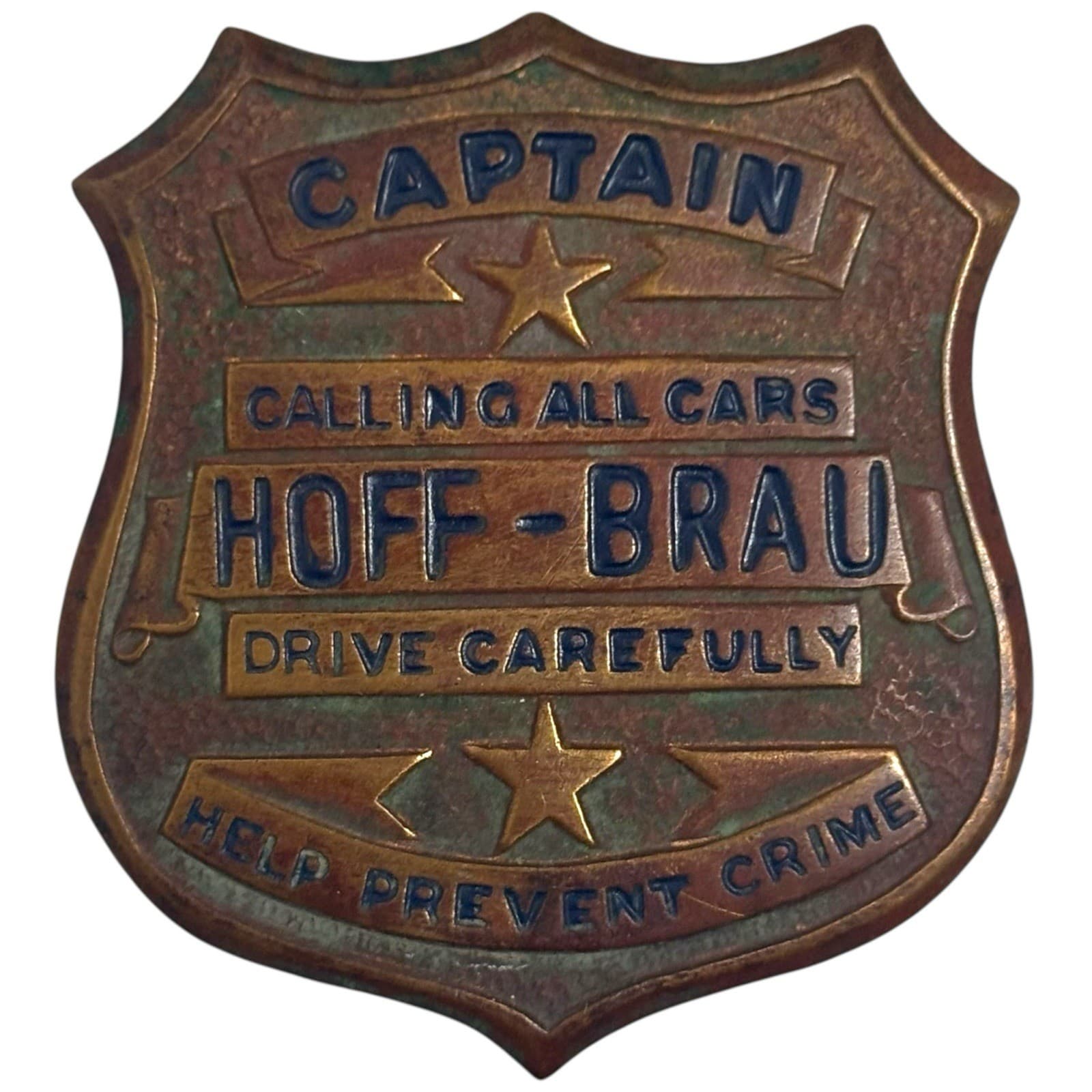Rare Vintage 1940s HOFF BRAU Beer Captain Drive Safe Bar Advertising Badge Pin 2