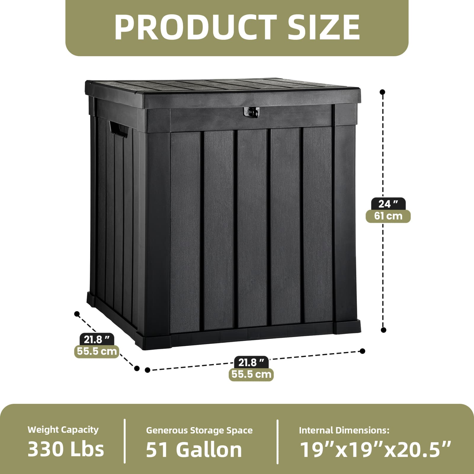 51-Gal Patio Storage Bench Box Weatherproof Resin Deck Chest with Lock & Handles 2