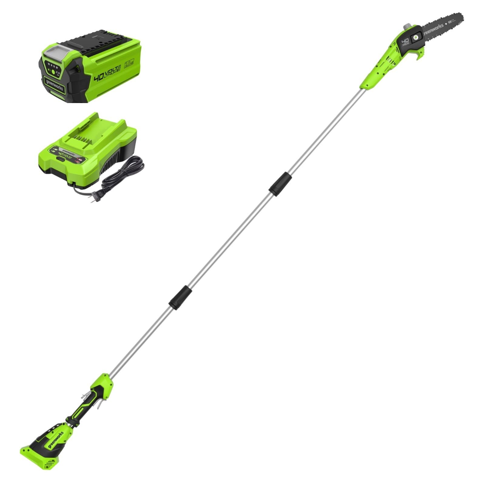 Greenworks 40V 8 inch Pole Saw (Max Reach 11Ft) with 2Ah Battery and 2A Charger