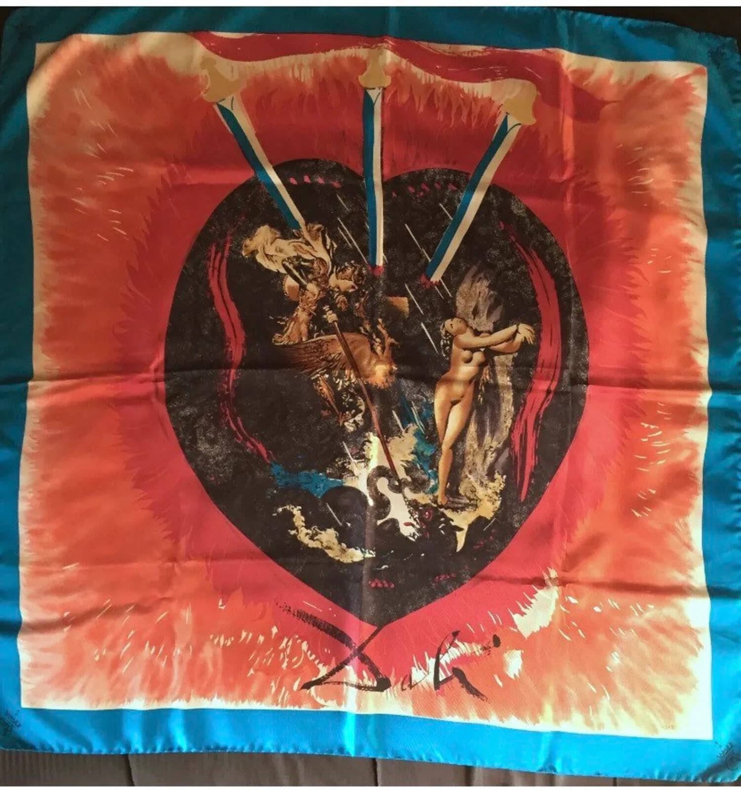 Salvador Dali Signed Silk Scarf Vintage 1990s Avakian Folard Tarot Card
