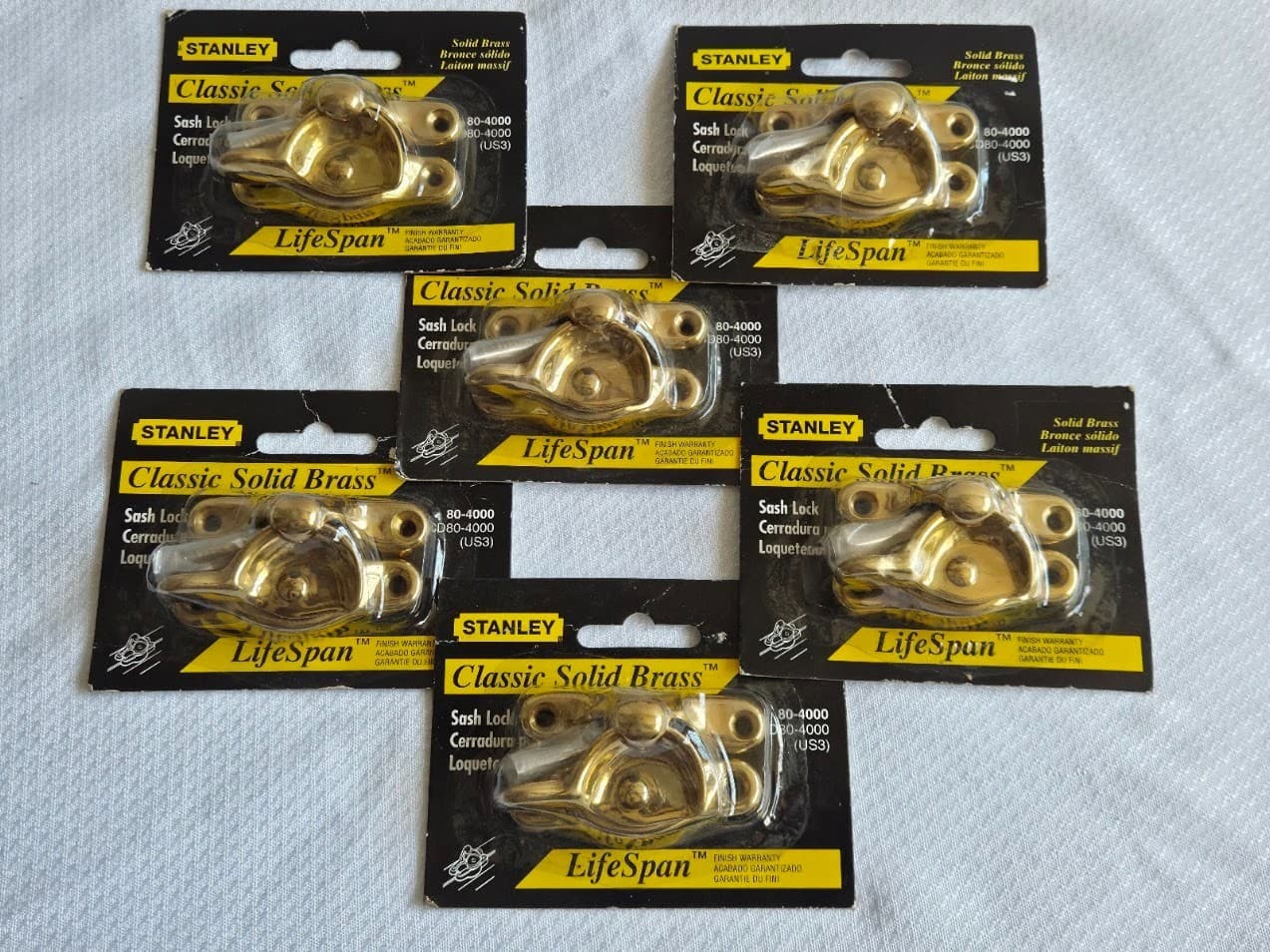 STANLEY Classic SOLID BRASS Window Sash Lock 80-4000 Lot of 6 NEW!