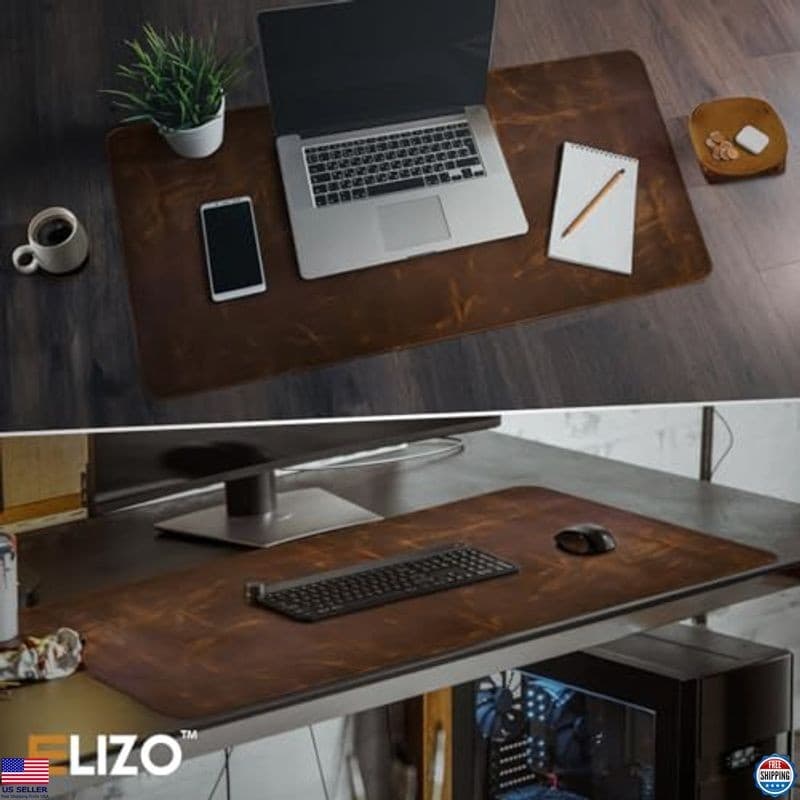 ELIZO Leather Desk Pad Mat 31x15.6" Thick 3mm Double Layer Blotter Protector 4