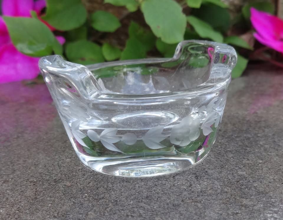 Clear, Heisey Glass Etched Tub Open Salt Dip, Cellar, Dish! 2