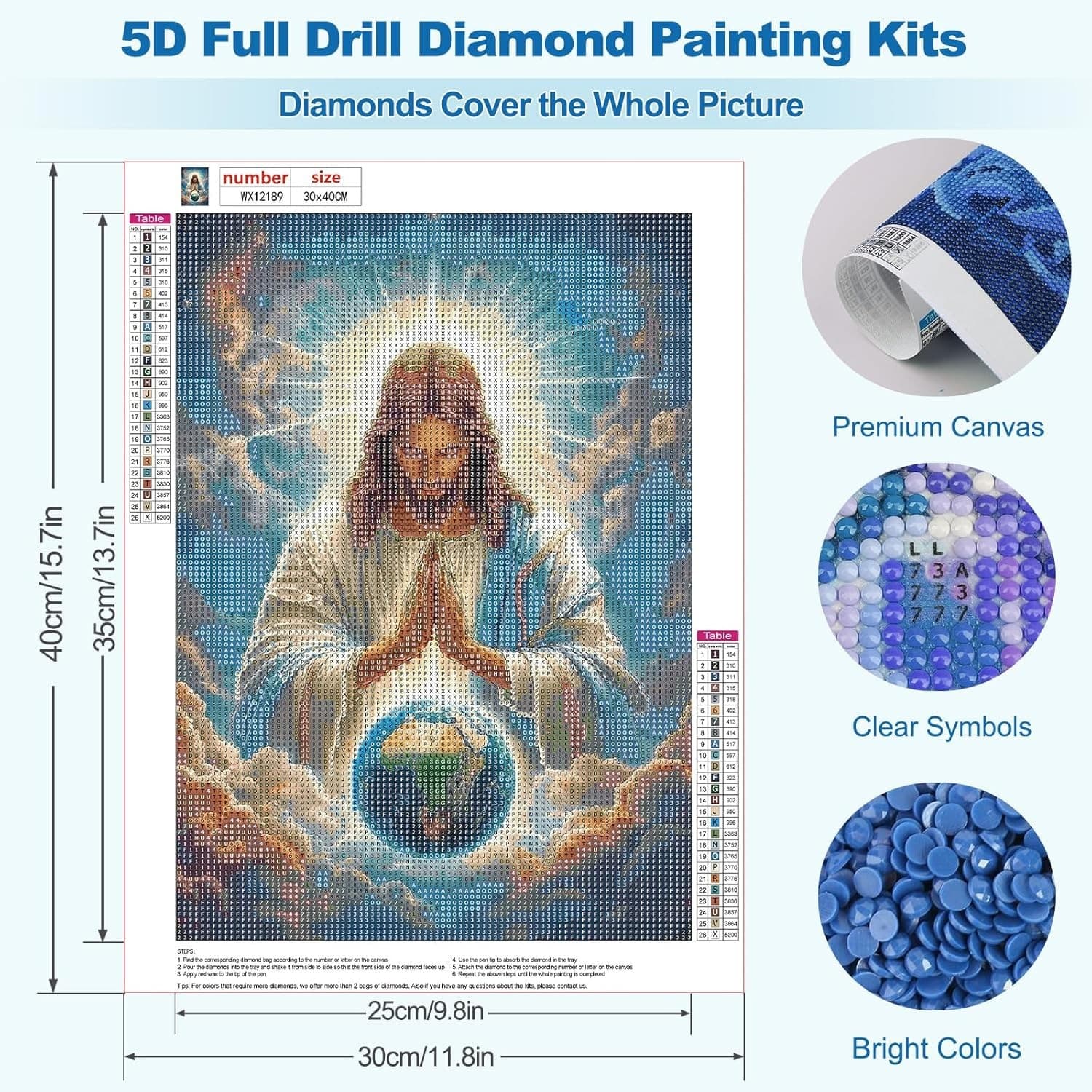 MEIYUDA Diamond Painting Kits for Adults, 5D DIY Jesus Diamonds 30x40cm, Z  5