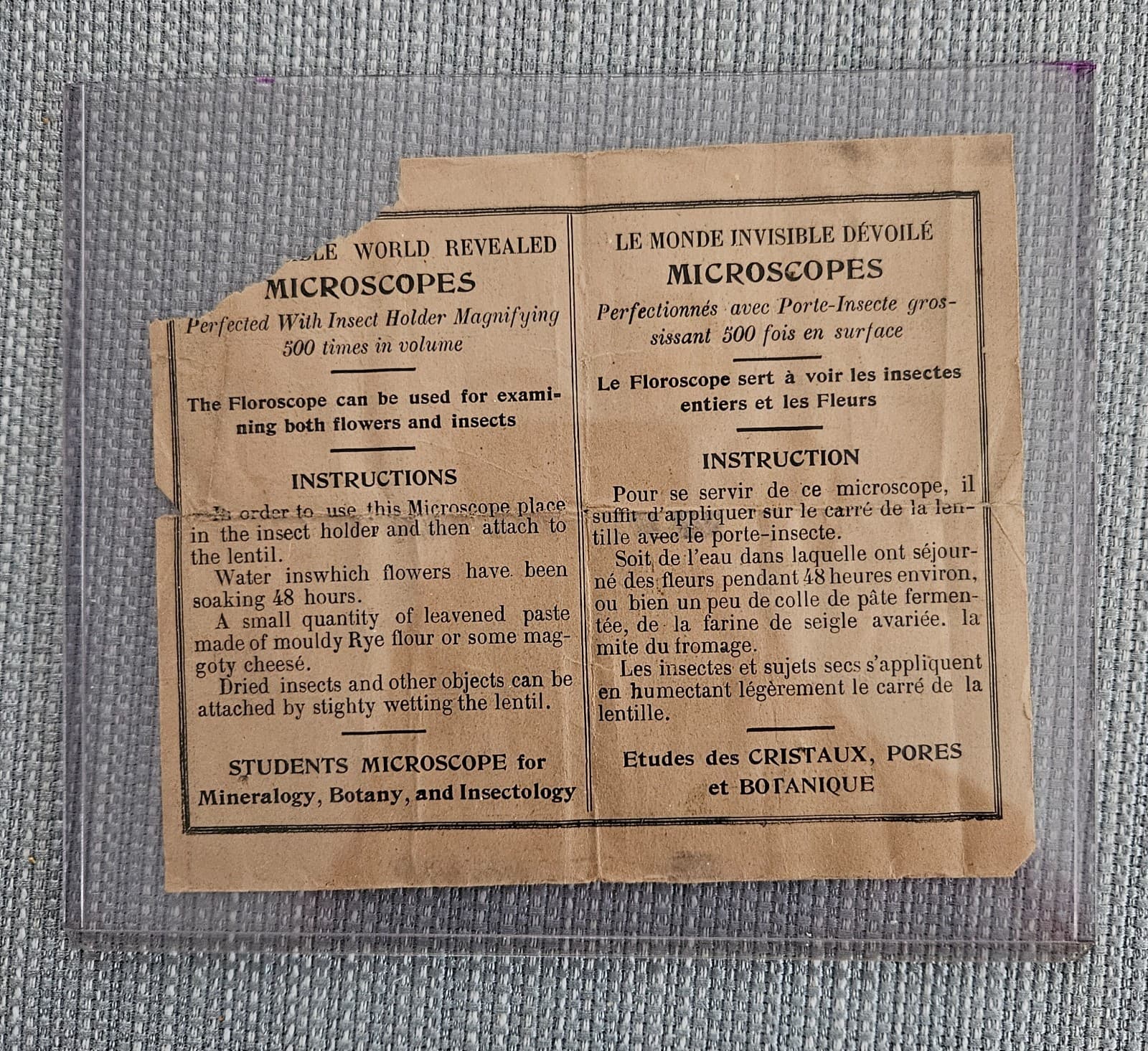 ANTIQUE BRASS FRENCH POCKET MICROSCOPE WITH INSTRUCTIONS 2