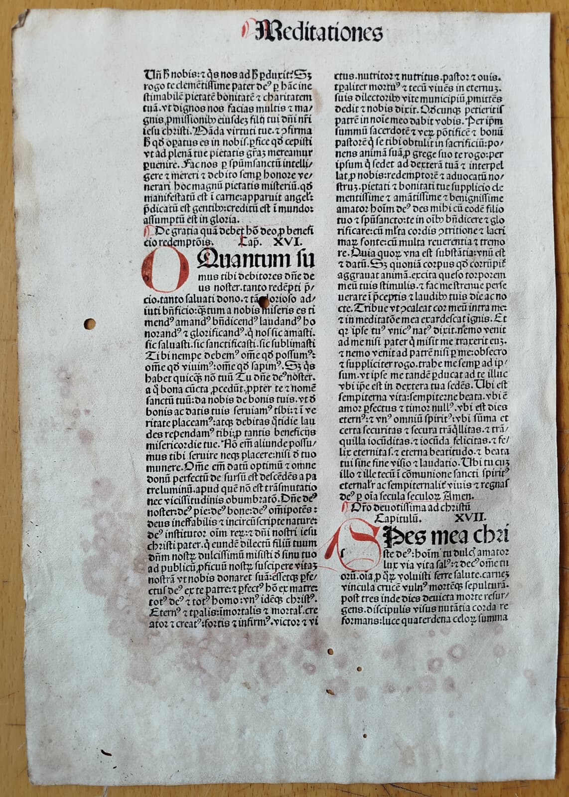 Original Rubricated Incunable Leaf Augustinus Opuscula Strasbourg (H) - 1489