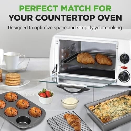 NutriChef 6pc Non-Stick Bakeware Set for Toaster Oven – Pans, Tray, Muffin 4