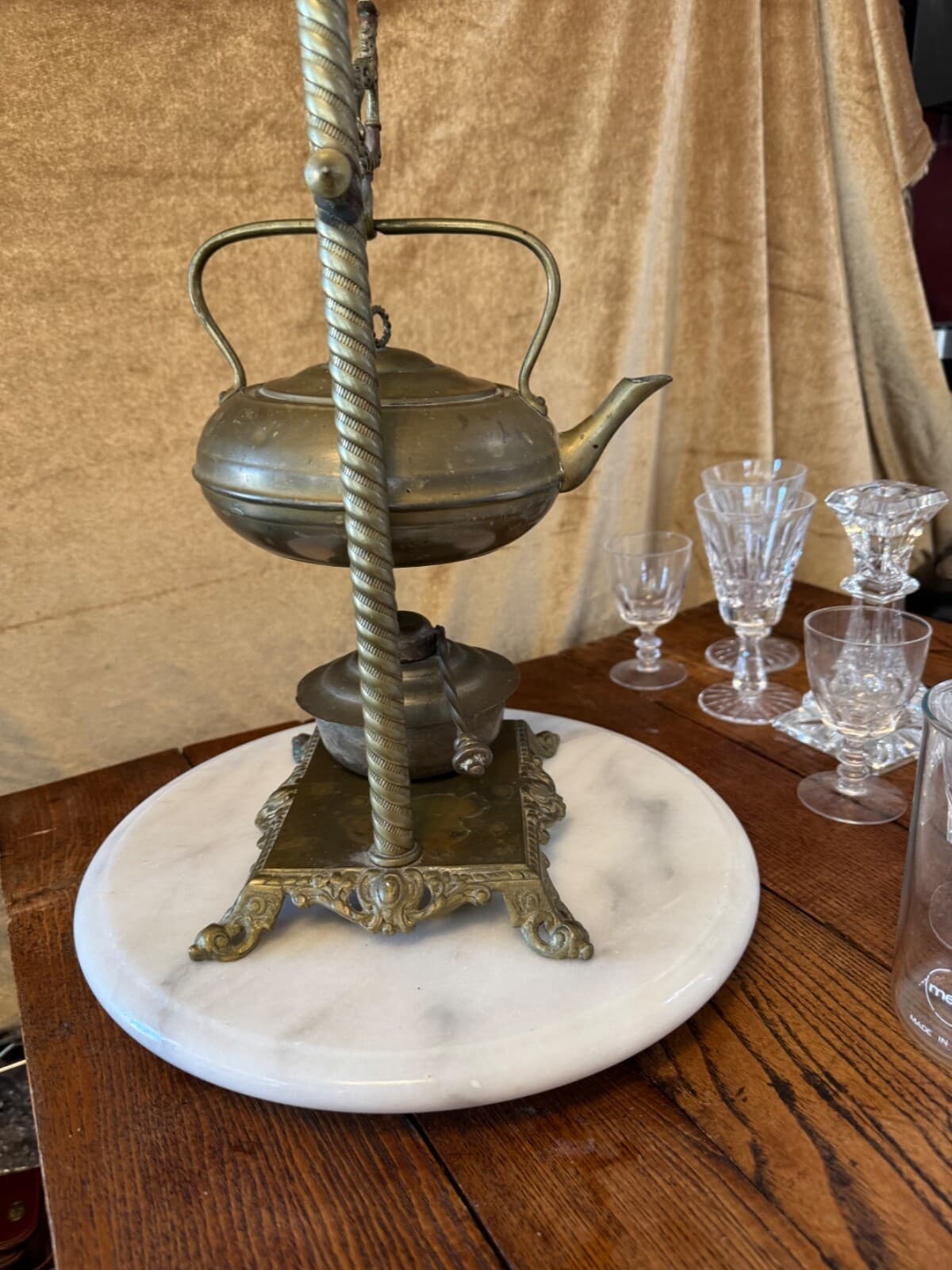 Antique B&H Bradley Hubbard Brass Teapot with ornate stand, and Warmer 16Tx8x6"  2