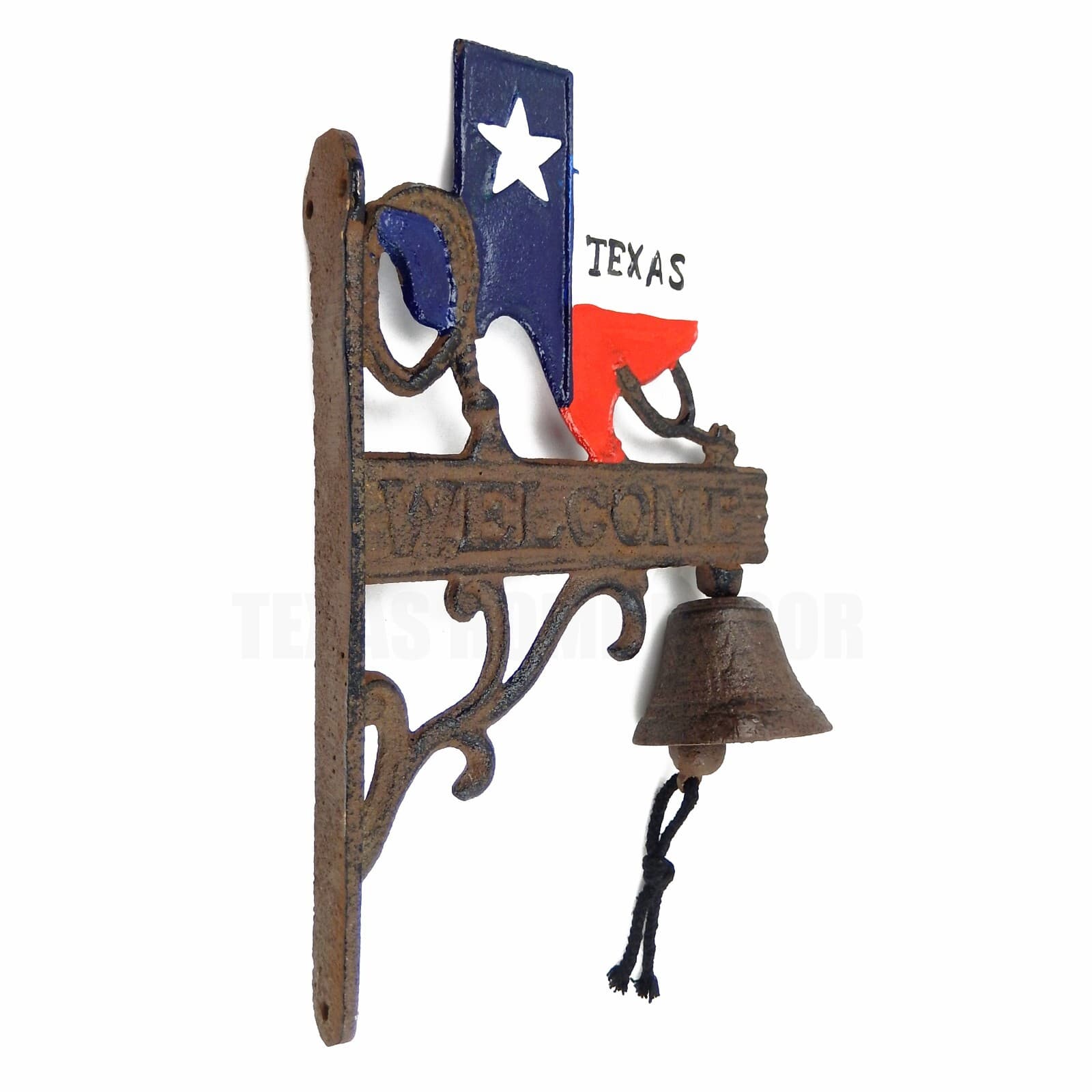 Texas Map Dinner Bell Cast Iron Welcome Western Wall Decor Rustic Brown Finish 2
