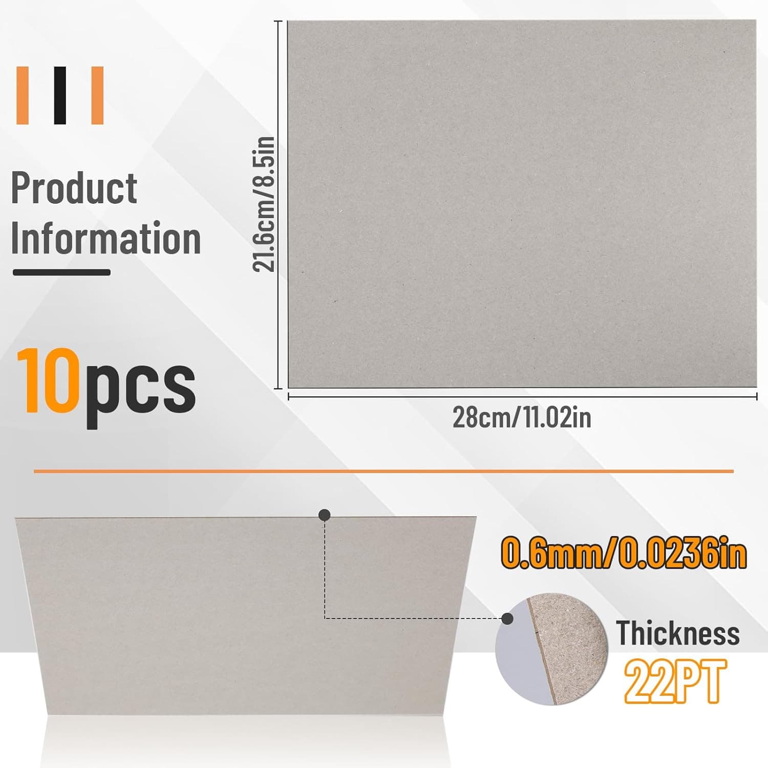 10 Chipboard Sheets 8.5 X 11", 22Pt  Board for Bookbinding, Cardboard for Crafts 2