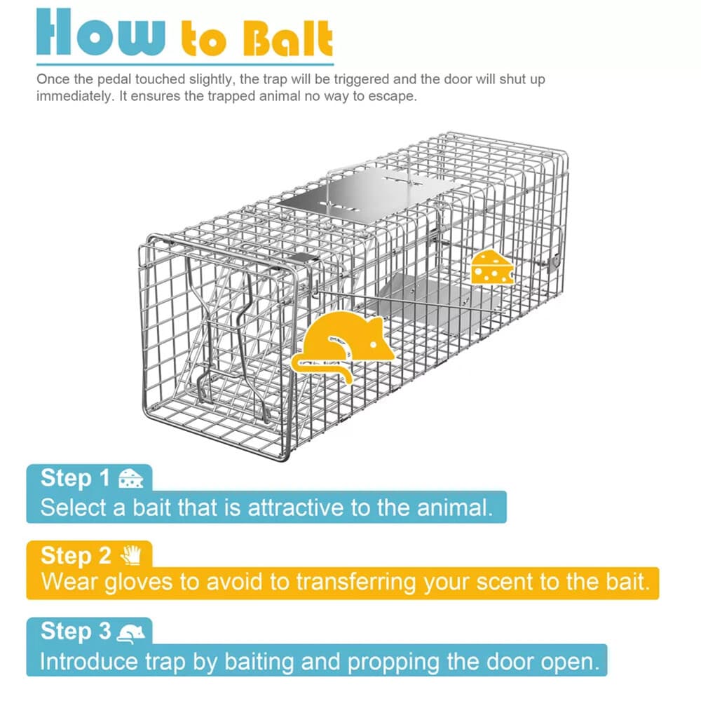 24" Humane Animal Live Trap Cage for Raccoons Rodent Control Stray Cat Squirrel 3