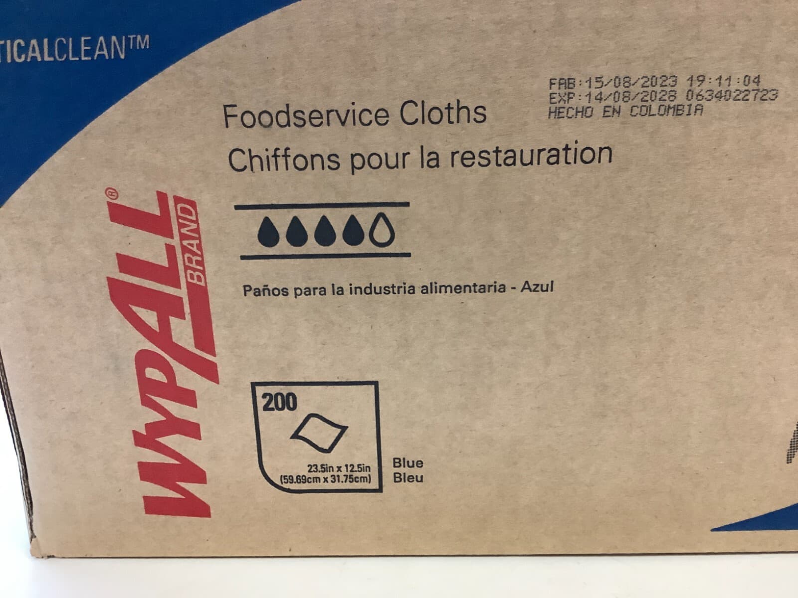 WypAll (51636) CriticalClean Fabric Food Service Cloths 23.5" x 12.5" Blue 200ct 2