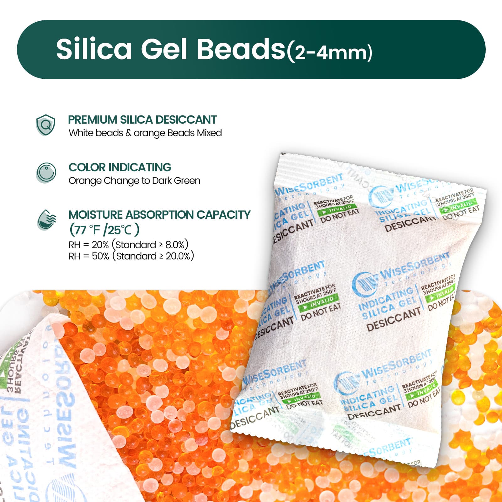 100 Gram Desiccant Pack, Indicating Silica Gel Packet,Gun Safe Moisture Absorber 3