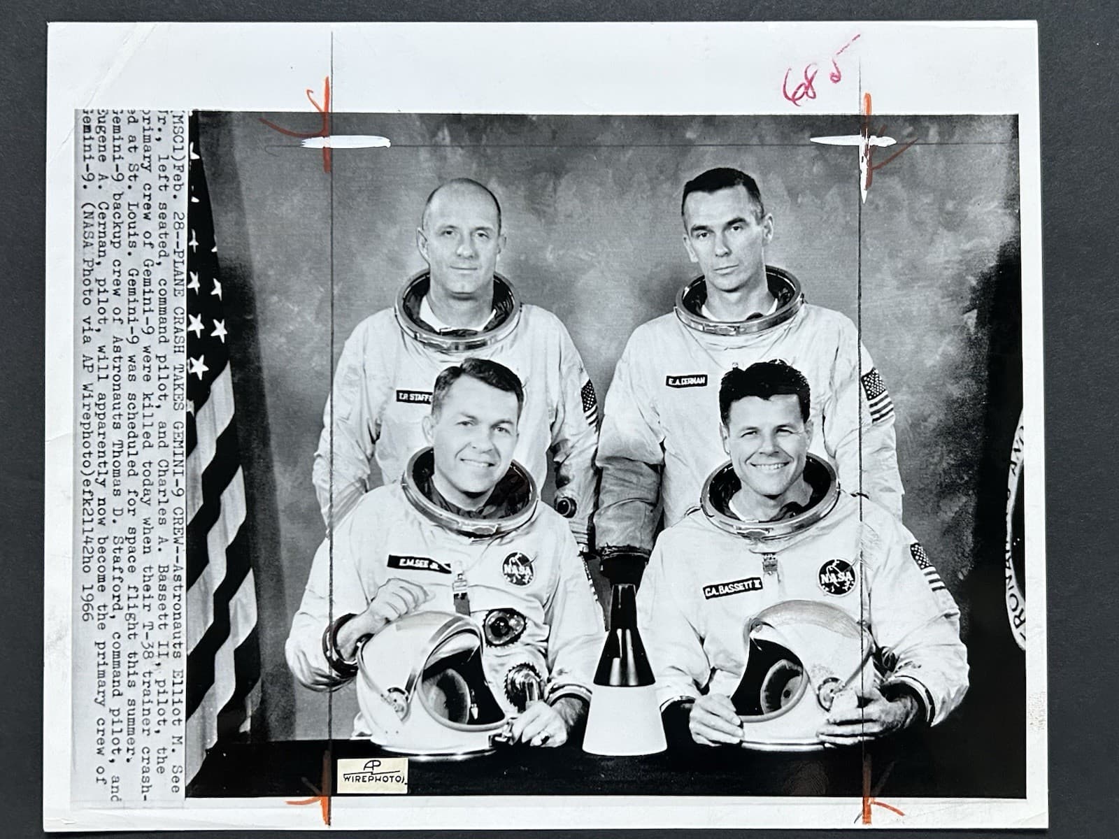 1966 NASA MSC1 AP Wirephoto Plane Crash Takes Gemini 9 Crew Astronauts 4