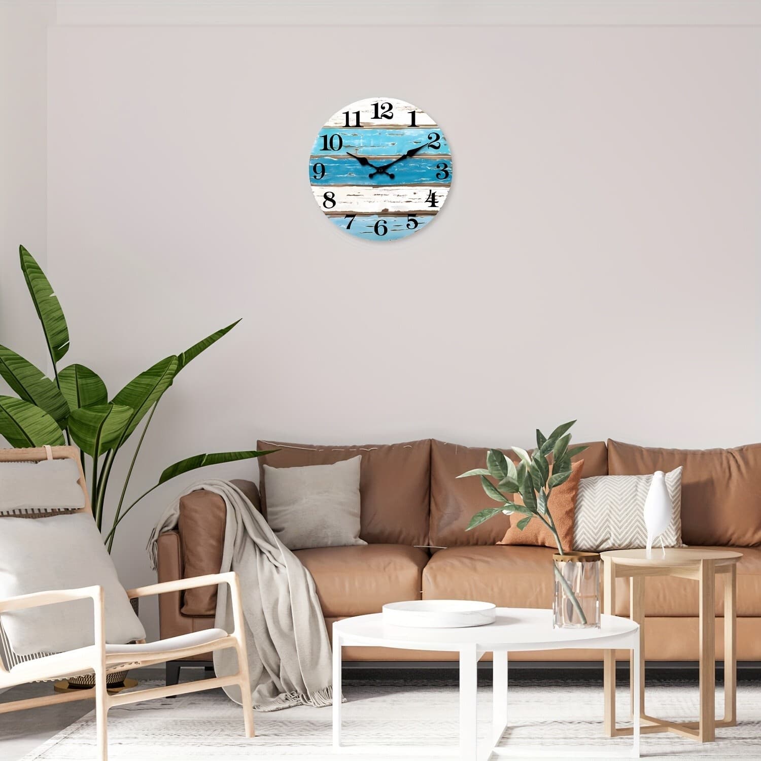 12 inch retro blue and white striped beach wall clock，wooden wall decorations 5
