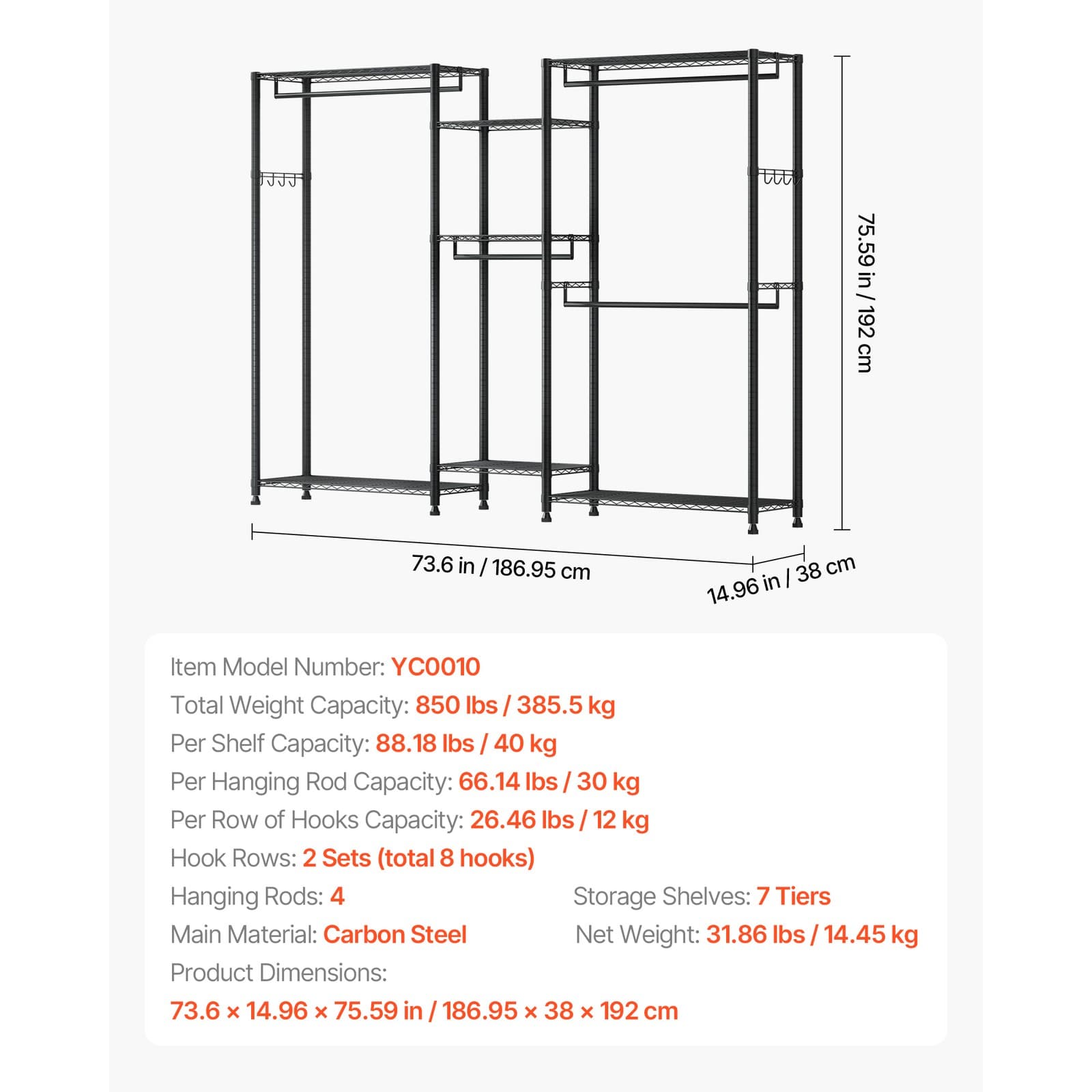 Uimoso Adjustable Height Clothes Rack with 4 Hanging Rods for Wardrobe Storage 3