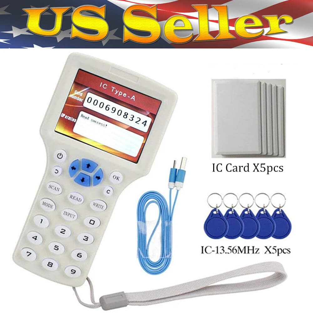 10 Frequency NFC Smart Card Reader Writer RFID Copier Duplicator 125KHz 13.56MHz