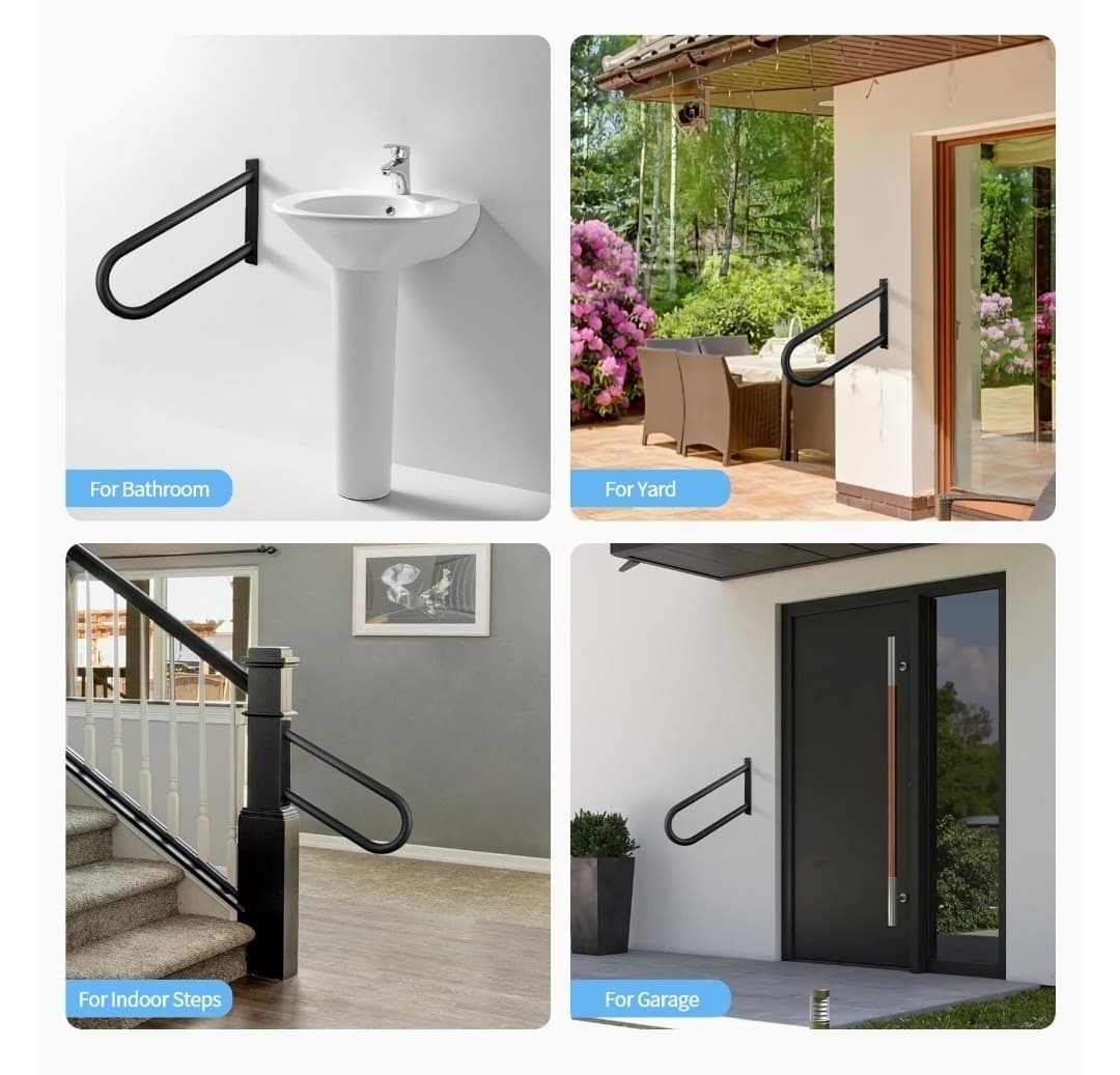 16 Inch U-shaped Handrail Railing 1-2 Steps Wall Mount Step Hand Rail Grab Bar 5