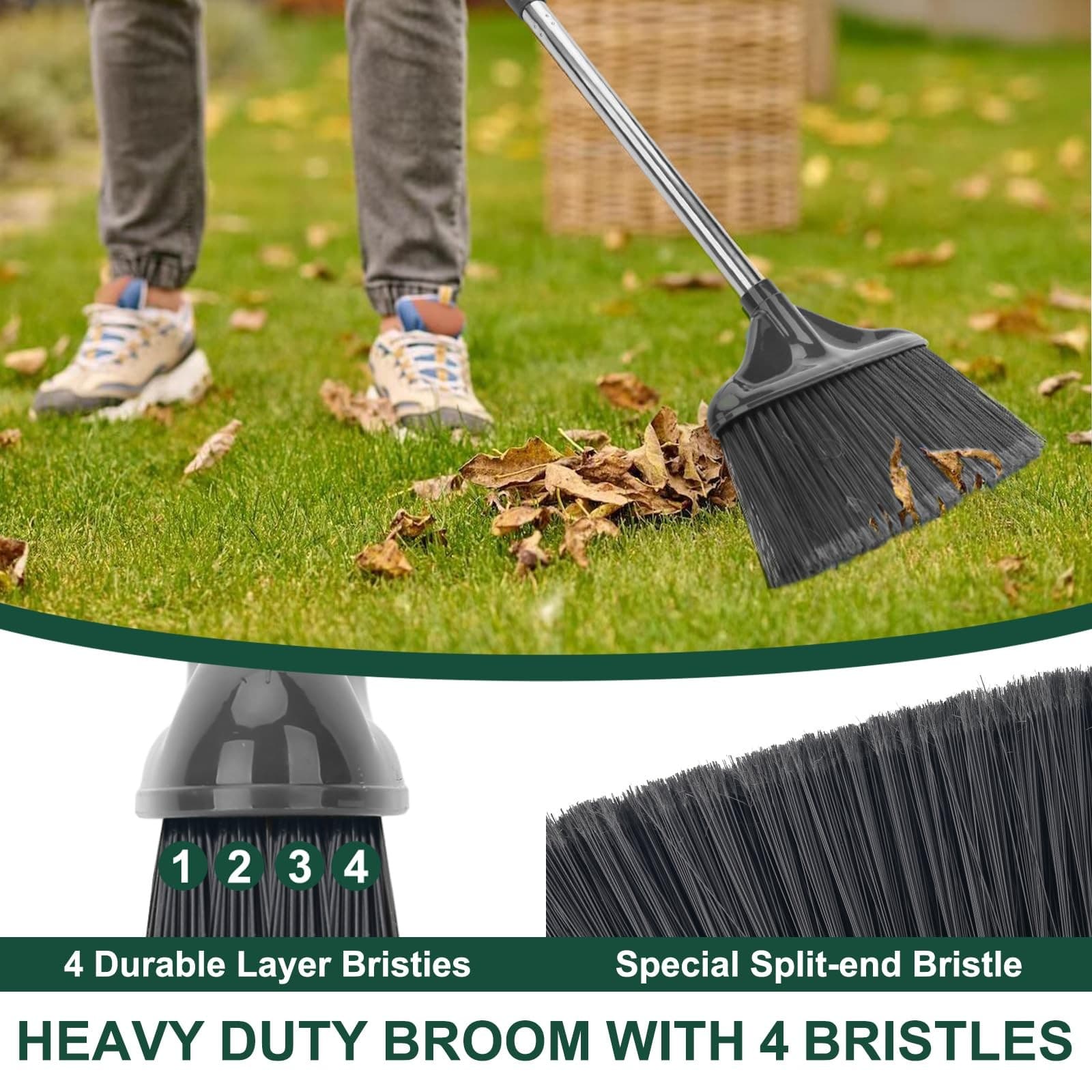 Heavy Duty Broom Outdoor Indoor Commercial Broom with 50 inches Long HandleP 3