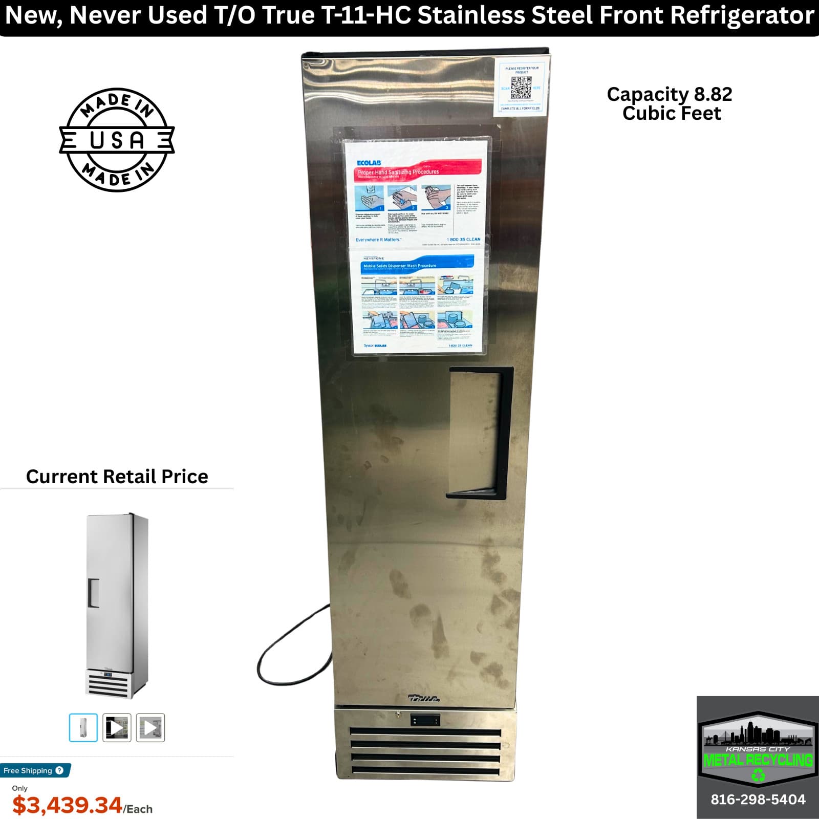 New T/O True T-11-HC 19.25" One Section Solid Door Reach in Refrigerator