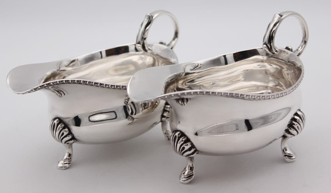 Sterling Silver pair of Sauce Boats Gadroon Edge London 1938/9 by Edward Barnard
