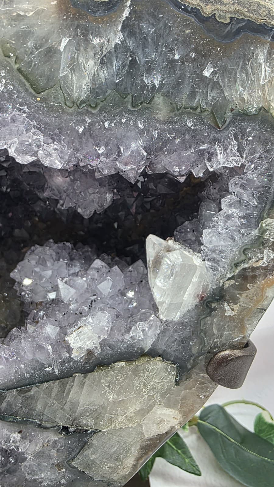 Amethyst with Calcite on Metal Stand, Uruguay Amethyst Cluster, Natural Crystal  5