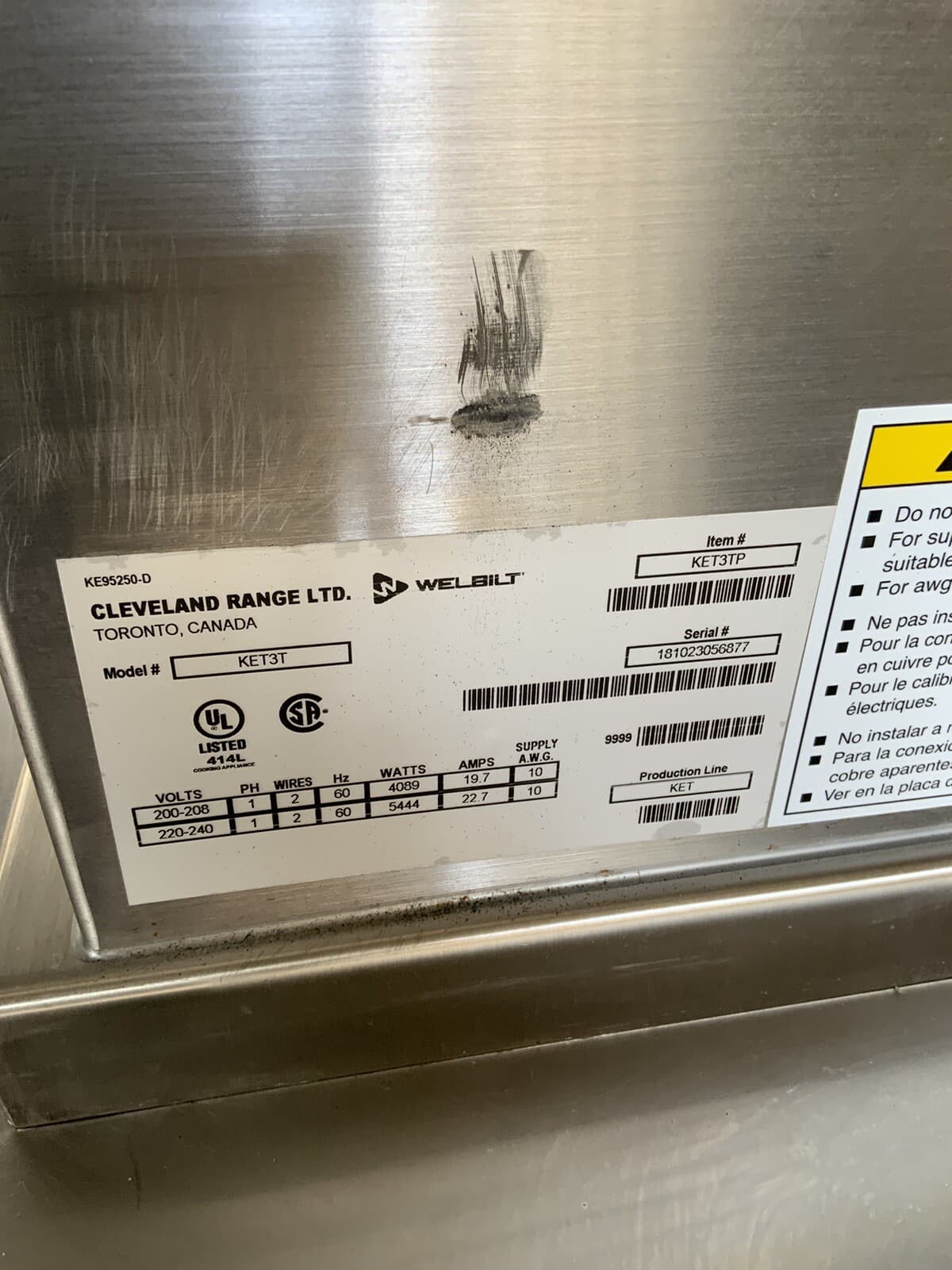 Cleveland KET-3-T 3 Gal Steam Soup Fudge Tilt Kettle 2/3 Jacketed 200volts 1ph C 5