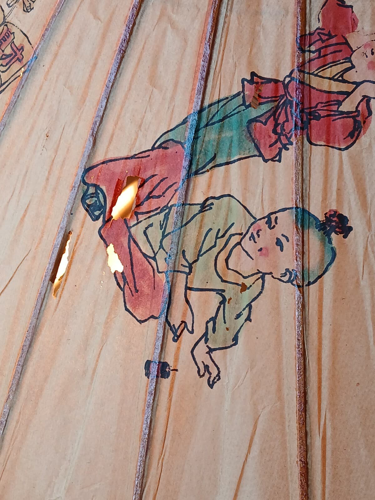 1970s Japanese Oil Paper & Bamboo Parasol/Umbrella Hand-Crafted 5