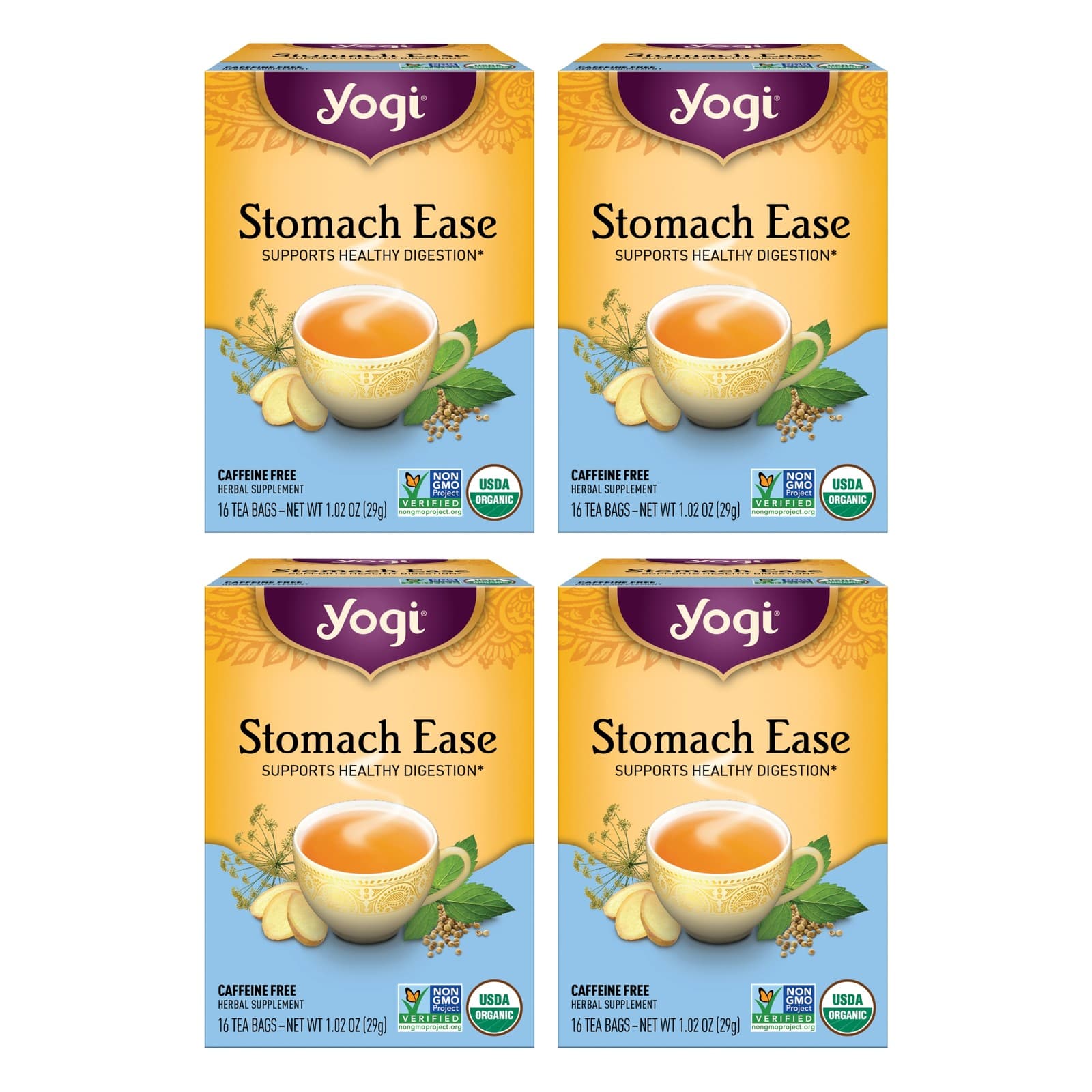Yogi Tea Stomach Ease Tea - 16 Tea Bags per Pack (4 Packs) - Digestive Tea to...