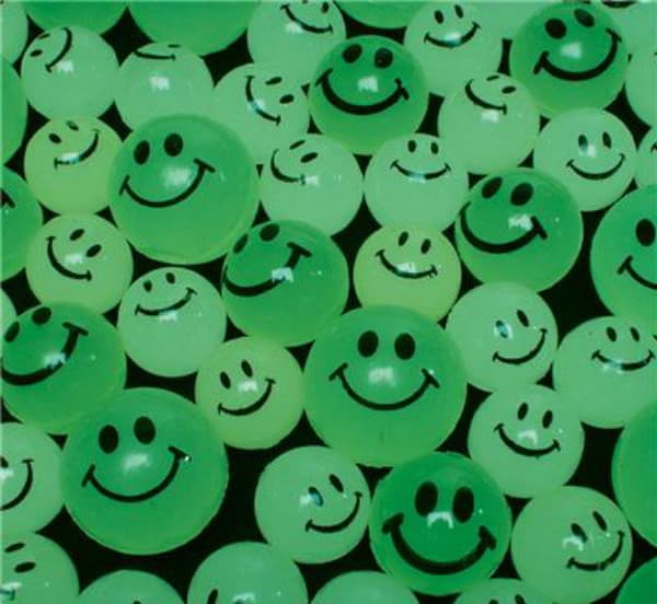 12 GLOW IN THE DARK SMILEY BOUNCY SUPER BALLS, HIGH BOUNCE, SMILE, QUICK SHIP