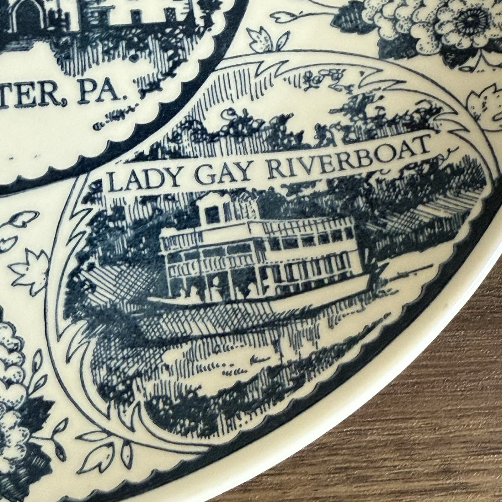 Vintage Lancaster PA Dutch Wonderland Souvenir Plate Ironstone 10" Blue MCM USA 3