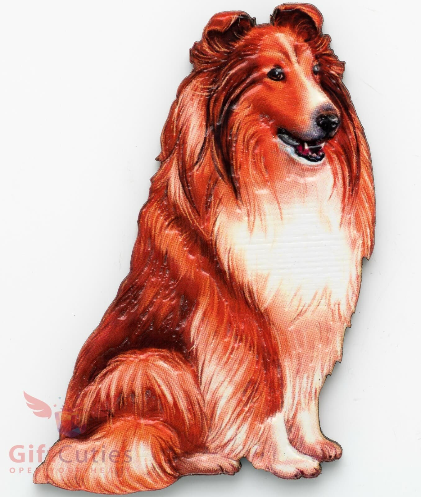 Wooden refrigerator or fridge dog magnet of Collie