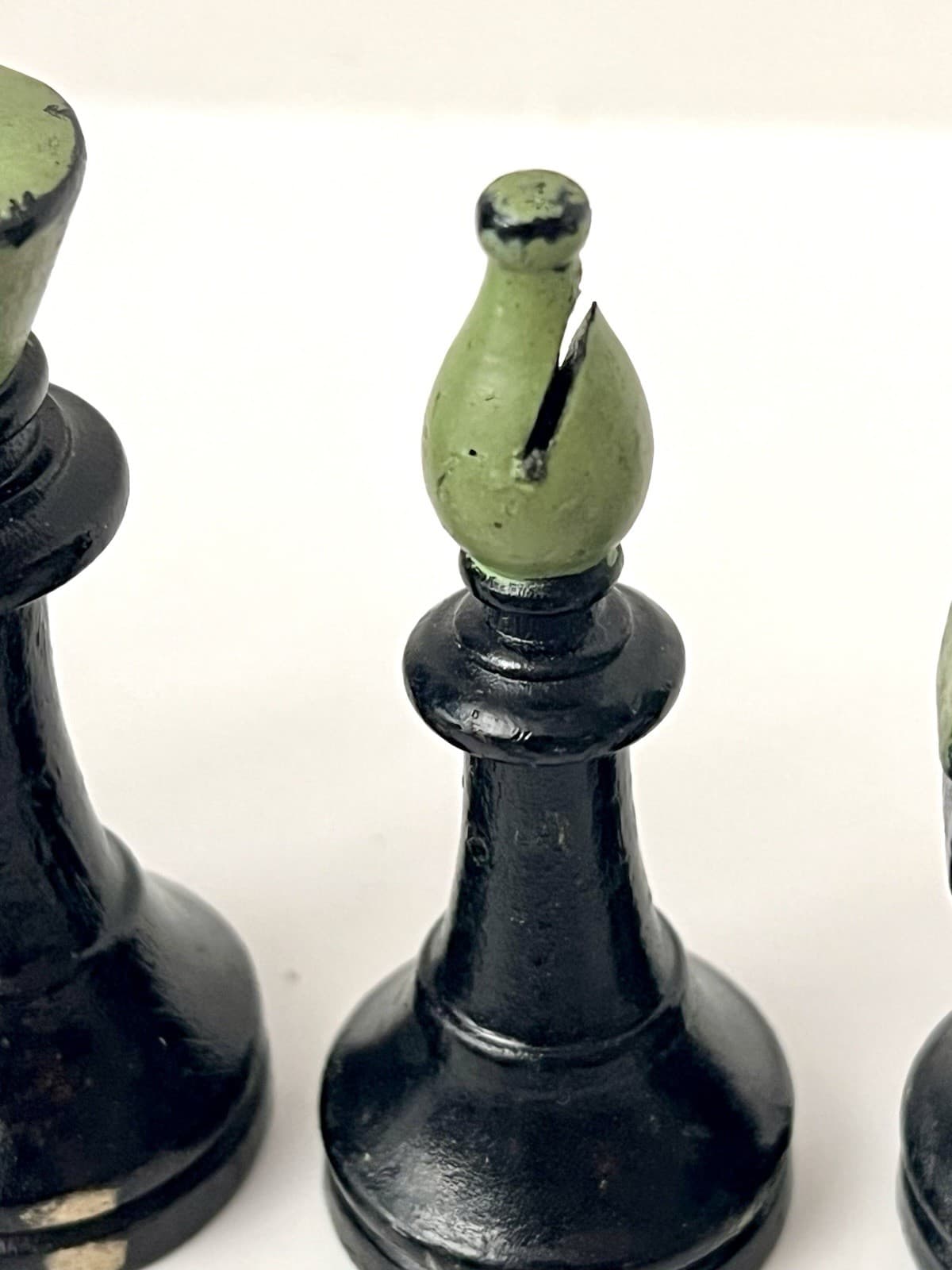 Lot 16 Vintage Wooden Chess Pieces Painted Black Green Wood Craft Art Supplies 5