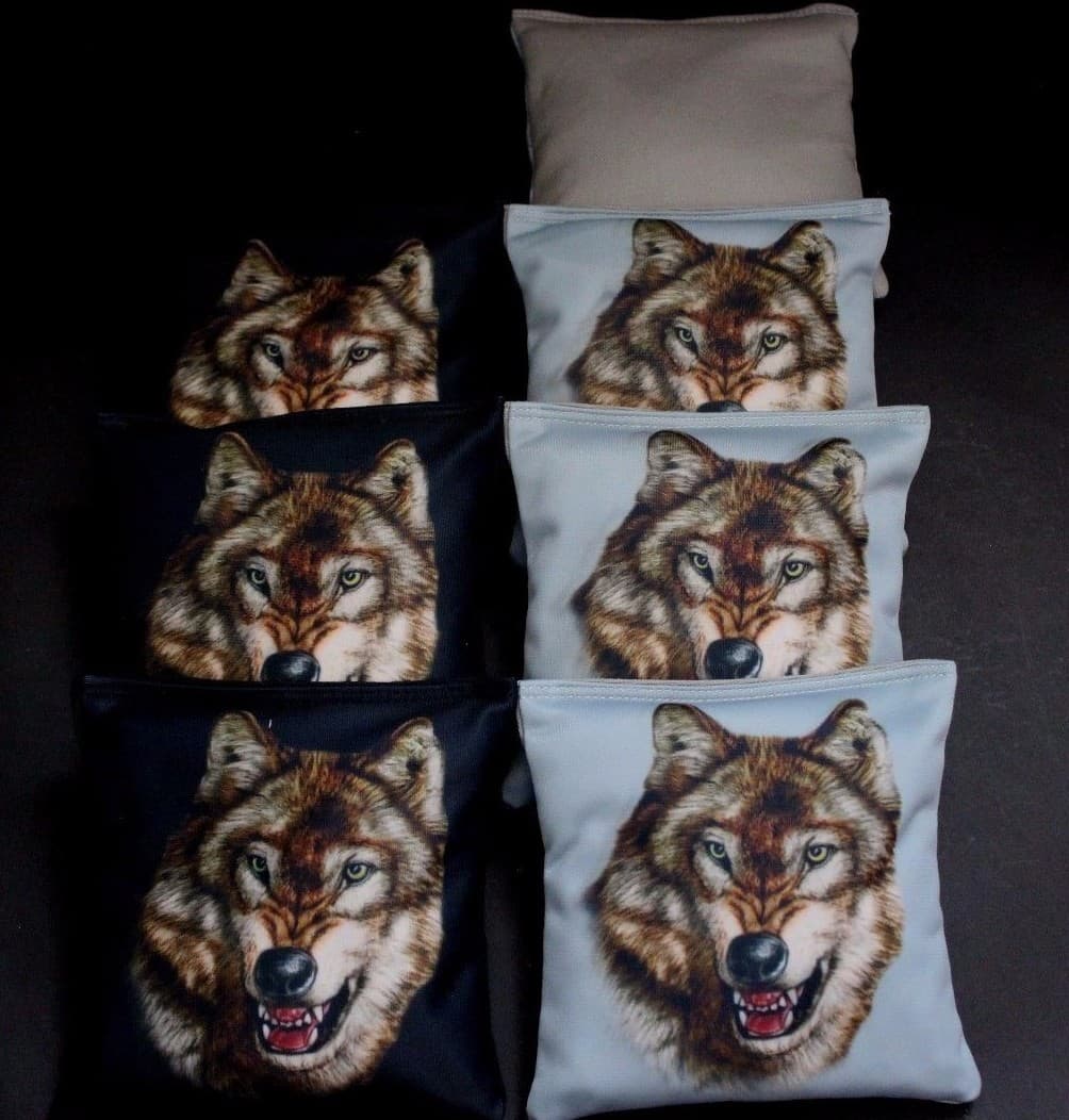 WILDERNESS SPIRIT ANIMAL WOLF GRAY BLACK  ACA Regulation Cornhole Bean Bags B234 2