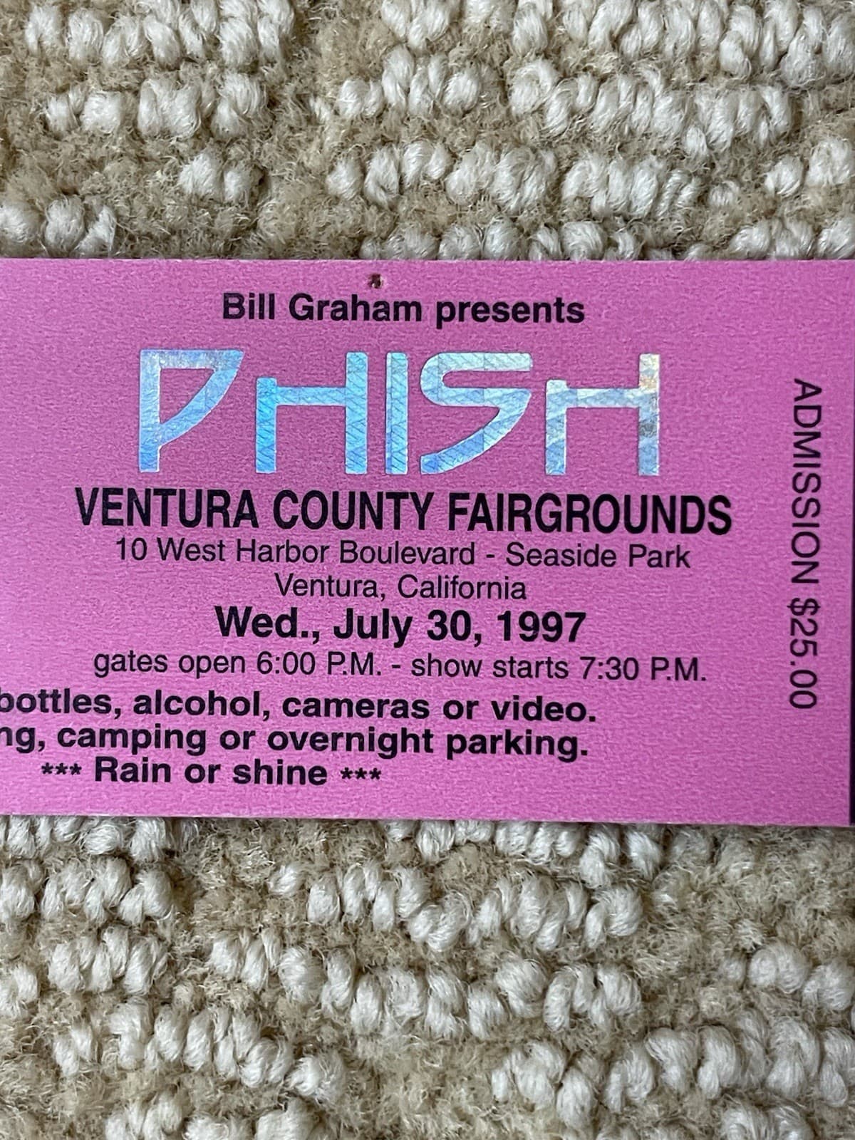 1997 Phish Jim Pollock PTBM Ticket Stub 7/30/1997 Ventura County Fairgrounds CA 3