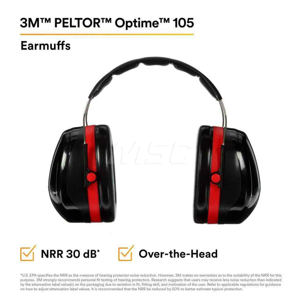 3M Over the Head Black & Red Earmuffs 30 NRR Rating 4