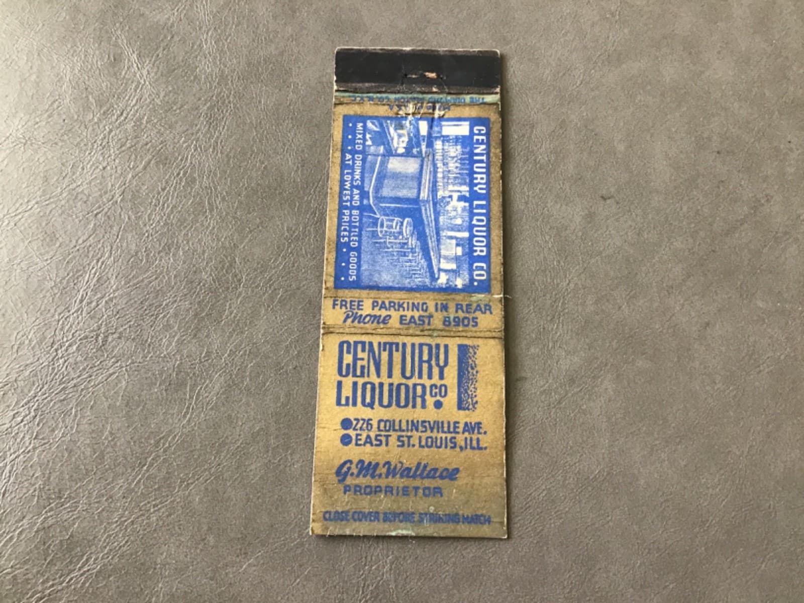 Century Liquor & Bar East St. Louis Illinois Matchbook Cover