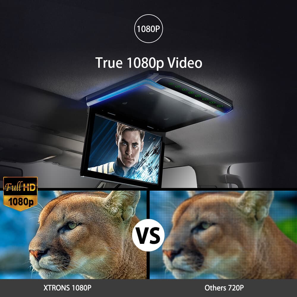 10.2" Overhead Car Roof Mounted Flip Down HDMI TFT Screen Monitor 1080P Video IR 3