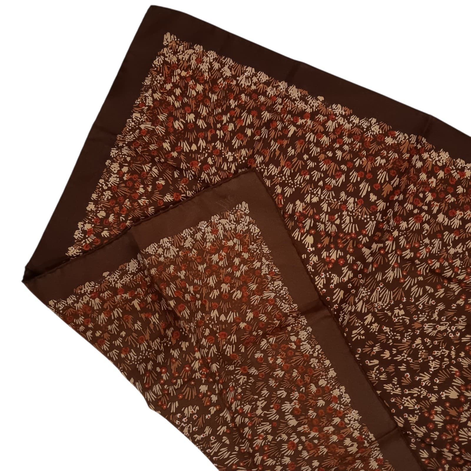 VTG Mr Emperor Square Scarf Brown Rust Tan Floral Botanical Abstract Italy 26x26 2